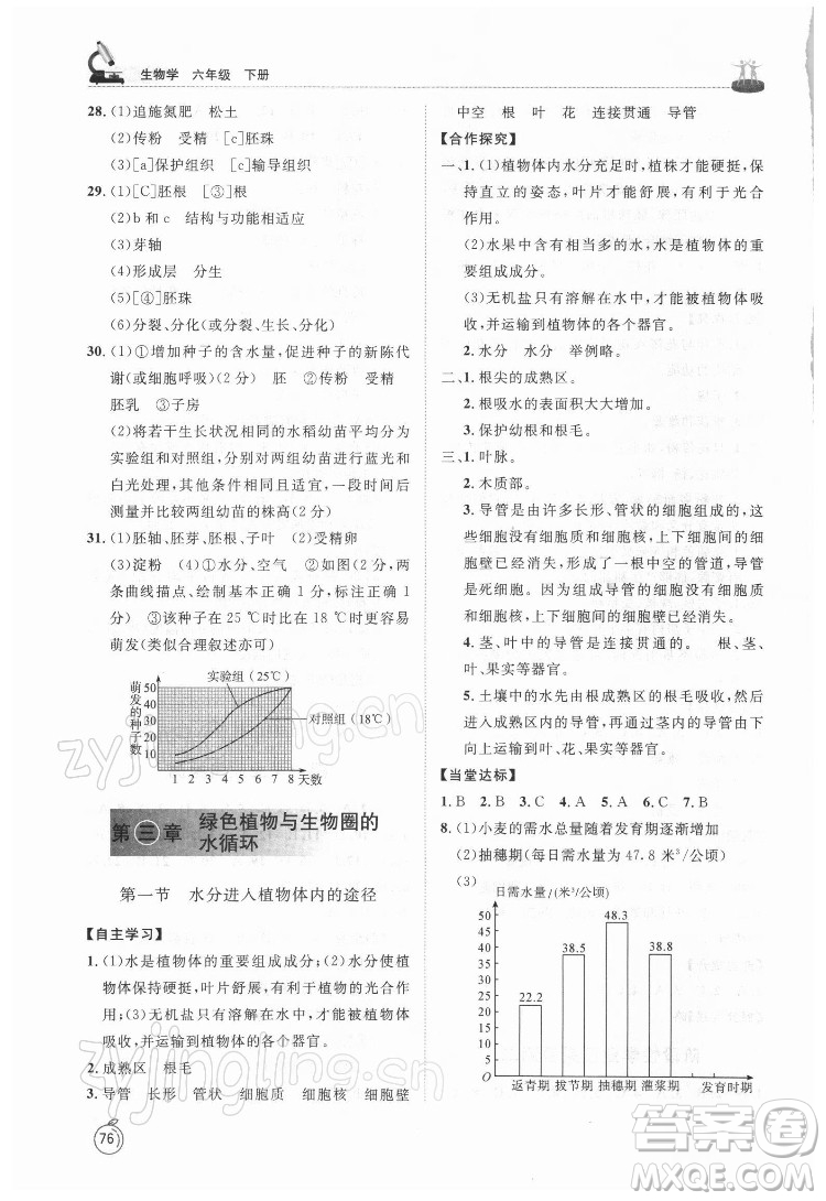 山東友誼出版社2022初中同步練習(xí)冊生物學(xué)六年級下冊魯科版答案