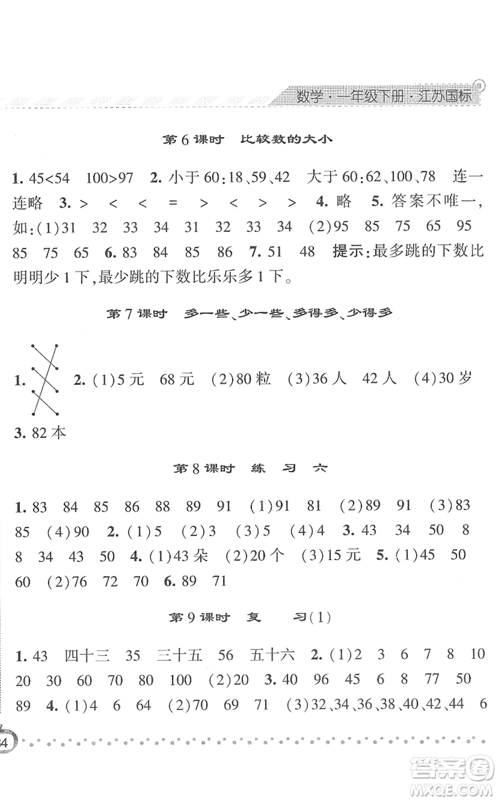 寧夏人民教育出版社2022經(jīng)綸學(xué)典課時(shí)作業(yè)一年級數(shù)學(xué)下冊江蘇國標(biāo)版答案