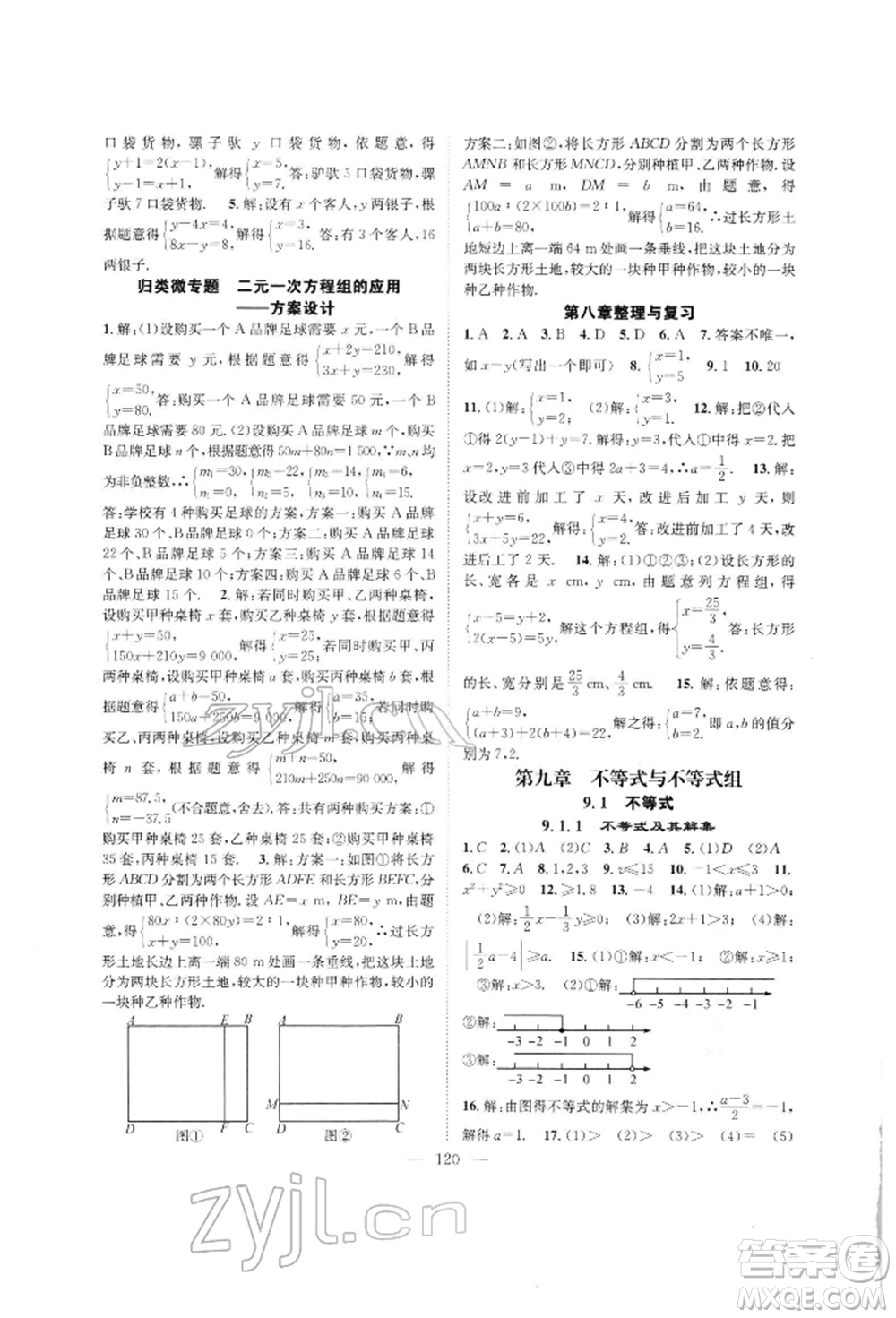 長江少年兒童出版社2022優(yōu)質(zhì)課堂導(dǎo)學(xué)案七年級下冊數(shù)學(xué)人教版B自主作業(yè)參考答案