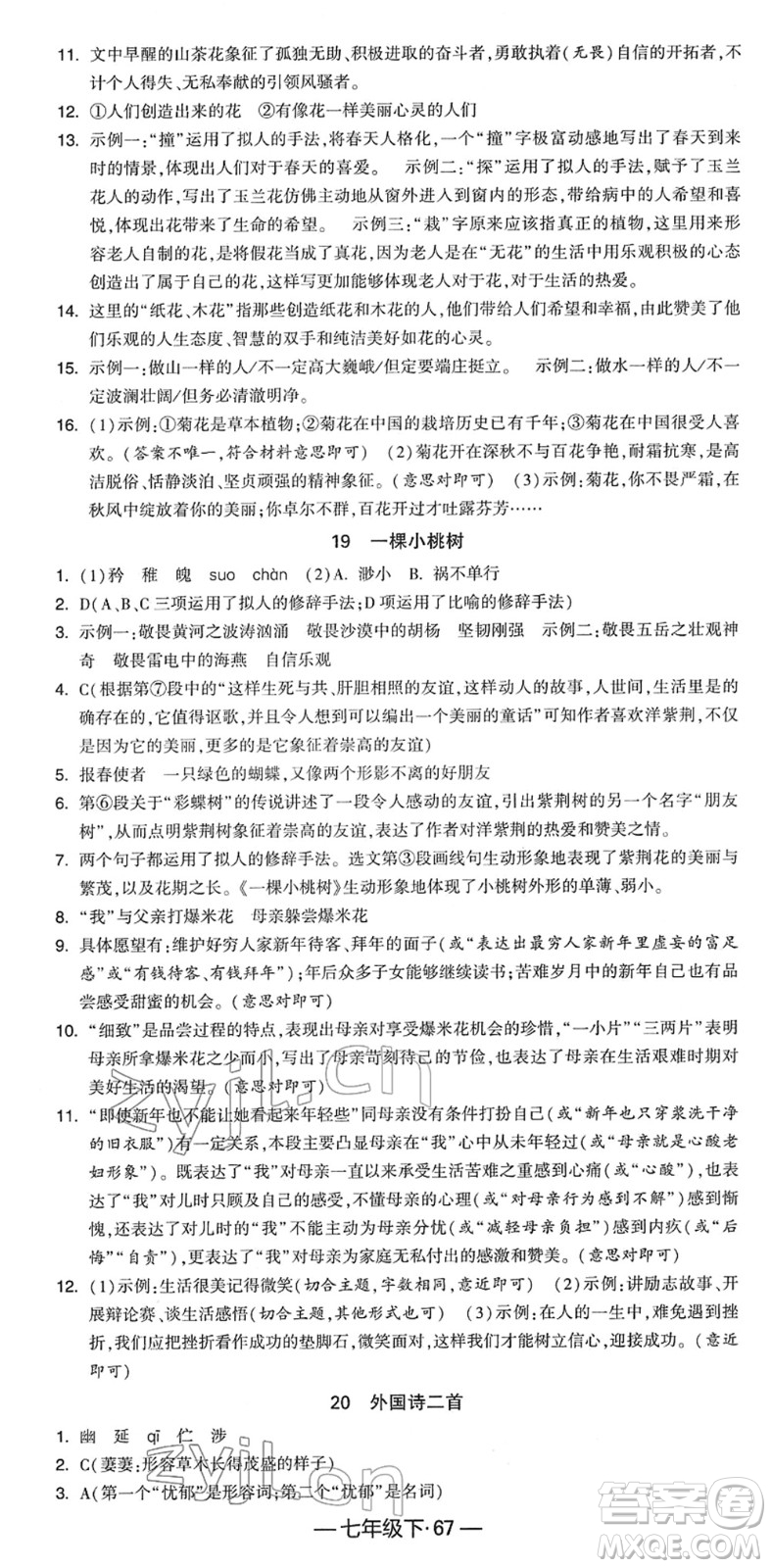 寧夏人民教育出版社2022學(xué)霸課時(shí)作業(yè)七年級語文下冊部編版答案