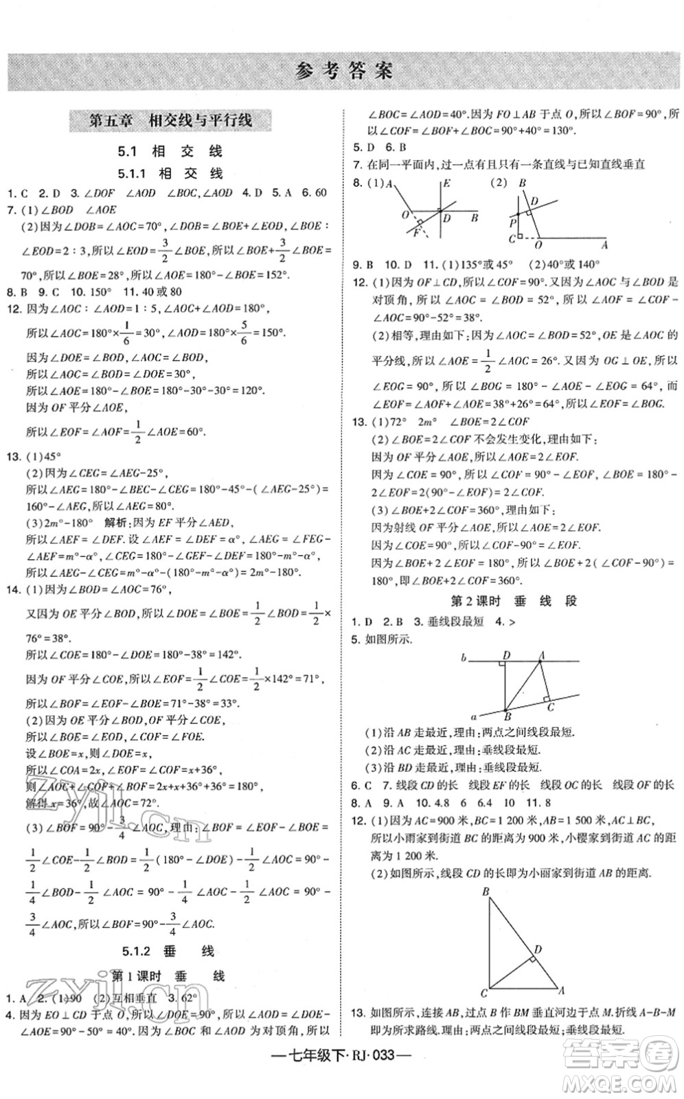 寧夏人民教育出版社2022學霸課時作業(yè)七年級數(shù)學下冊RJ人教版答案