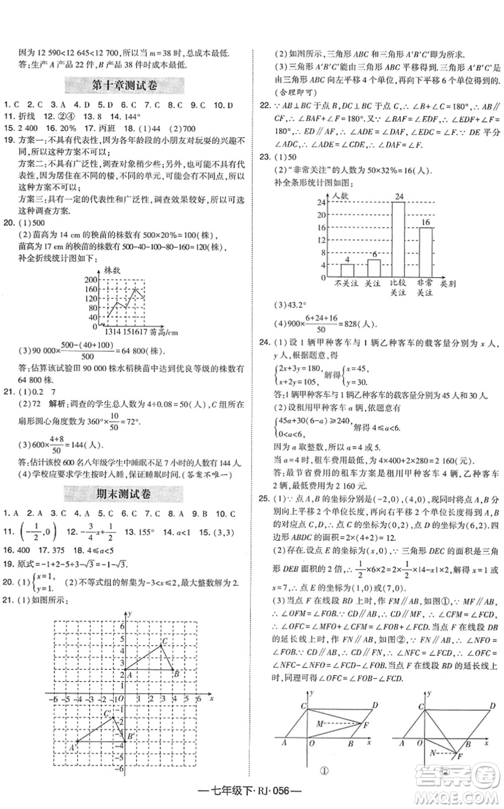 寧夏人民教育出版社2022學霸課時作業(yè)七年級數(shù)學下冊RJ人教版答案