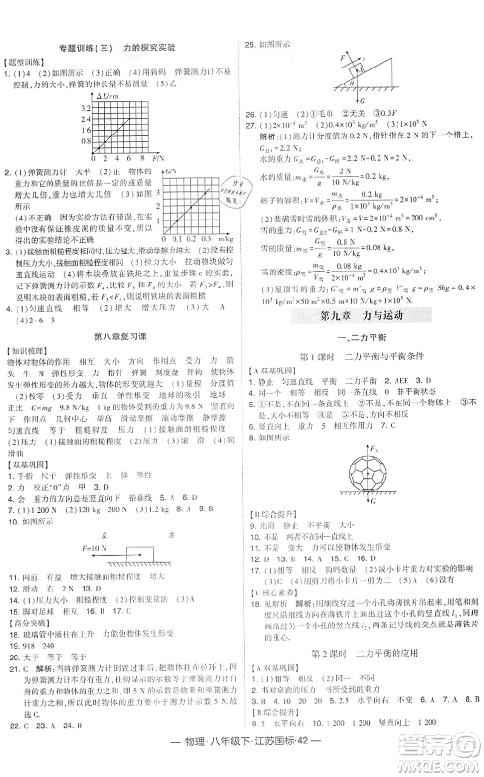 寧夏人民教育出版社2022學(xué)霸課時作業(yè)八年級物理下冊江蘇國標(biāo)版答案