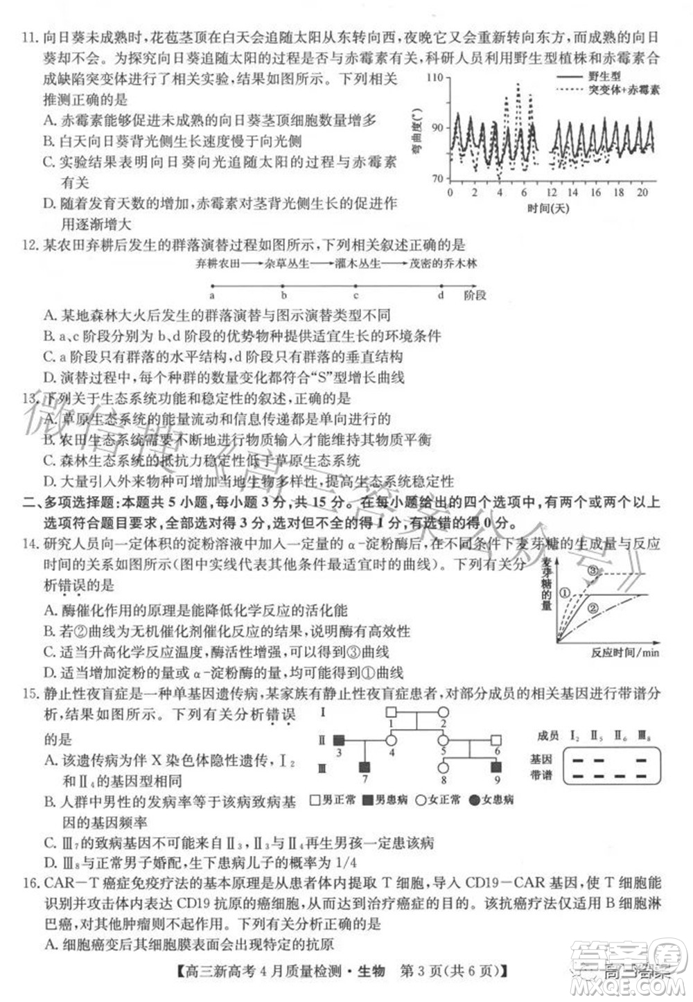 2022九師聯盟高三新高考4月質量檢測生物試題及答案