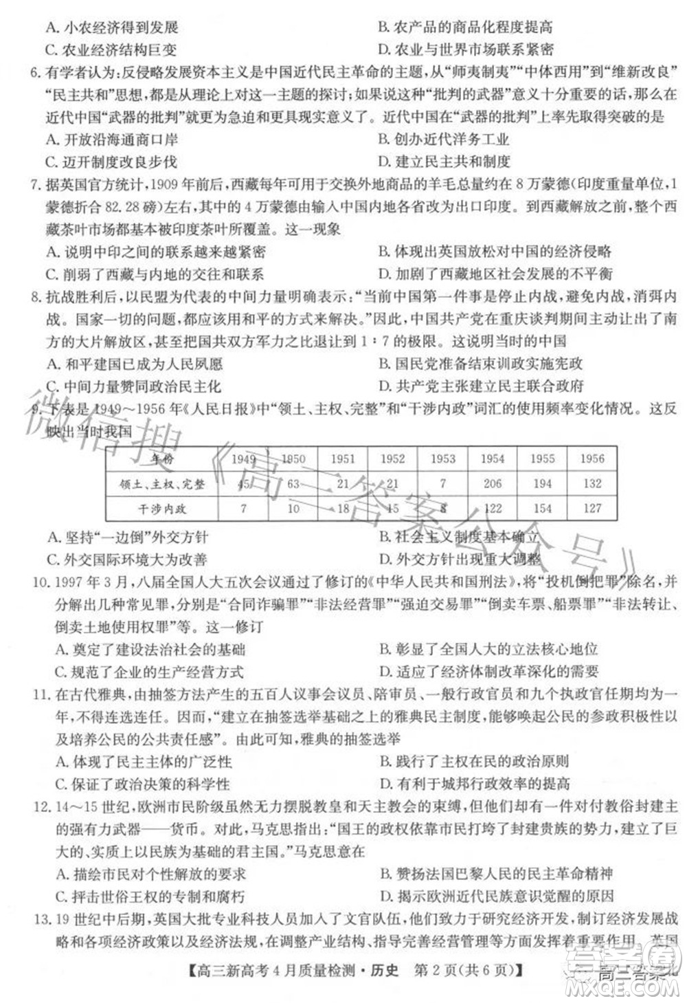 2022九師聯(lián)盟高三新高考4月質量檢測歷史試題及答案