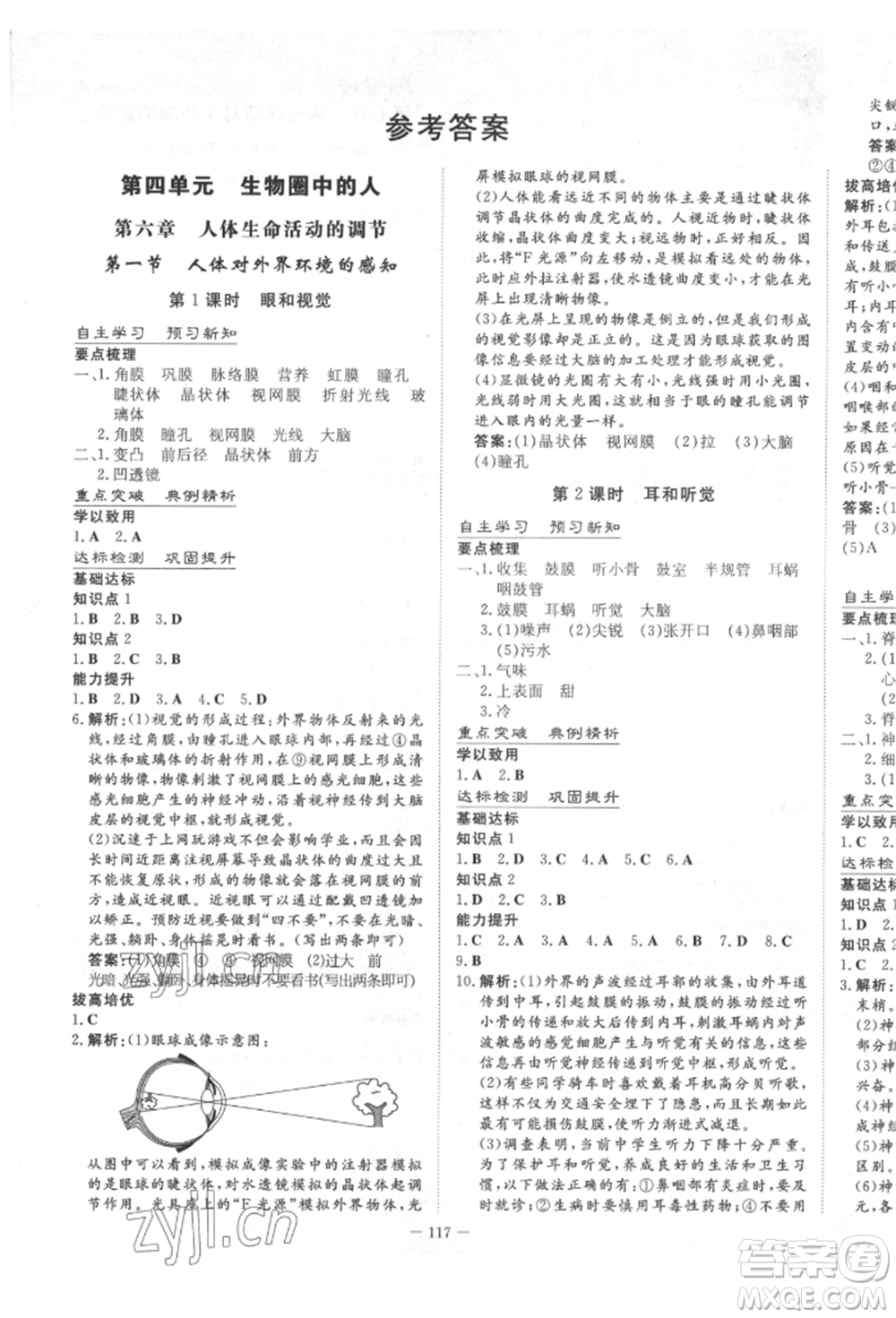 陜西人民教育出版社2022練案五四學(xué)制七年級(jí)生物學(xué)下冊魯教版參考答案