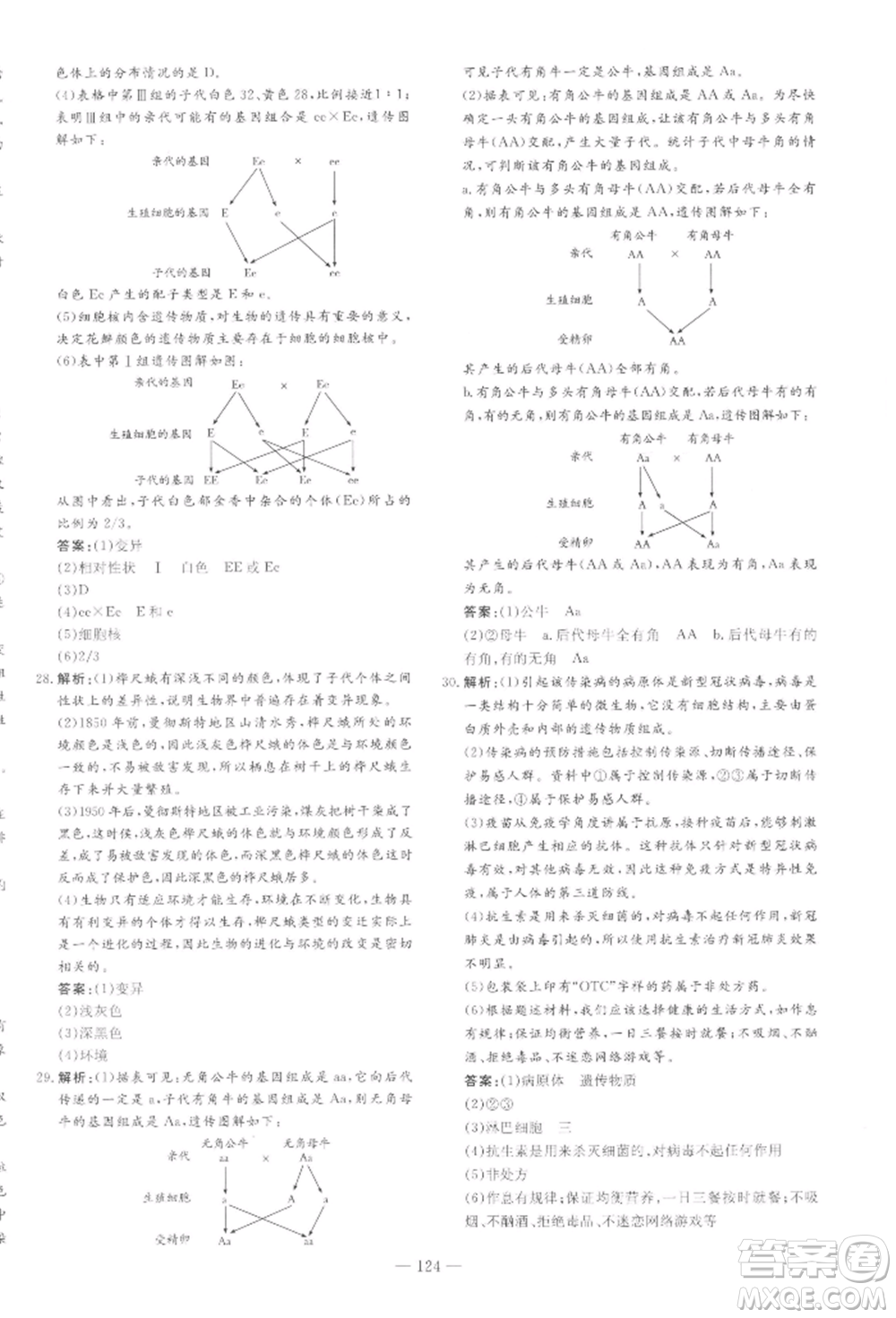 吉林教育出版社2022練案課時作業(yè)本八年級下冊生物學人教版參考答案