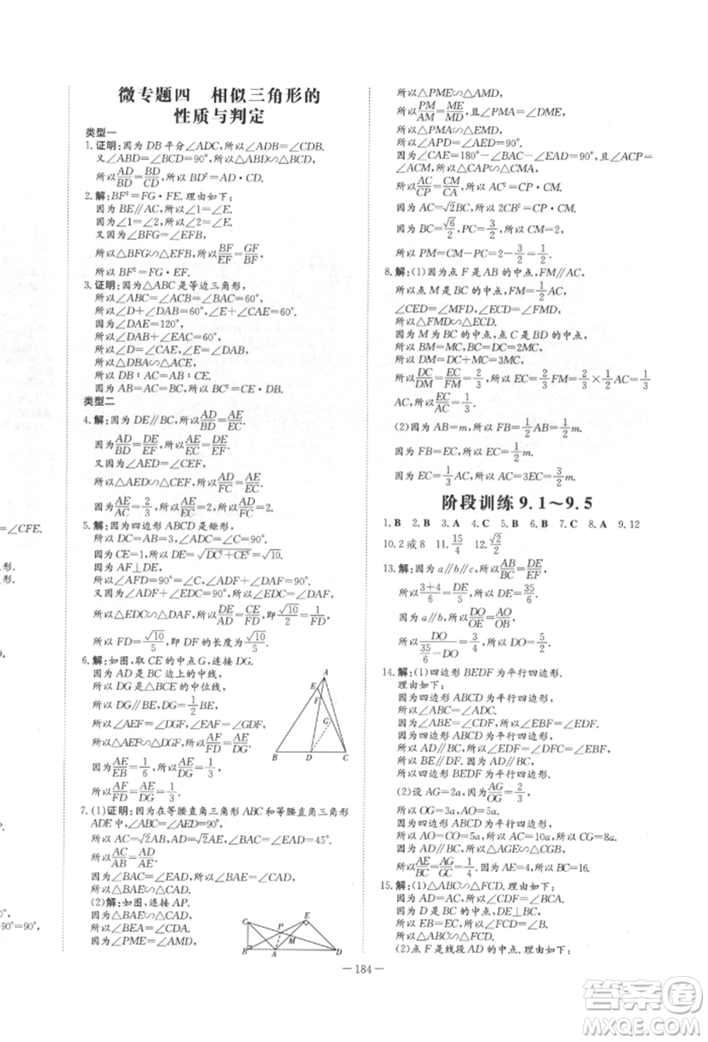 陜西人民教育出版社2022練案五四學(xué)制八年級(jí)數(shù)學(xué)下冊(cè)魯教版參考答案