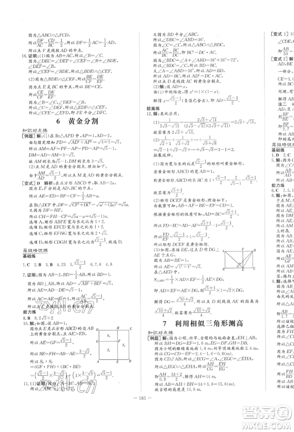 陜西人民教育出版社2022練案五四學(xué)制八年級(jí)數(shù)學(xué)下冊(cè)魯教版參考答案