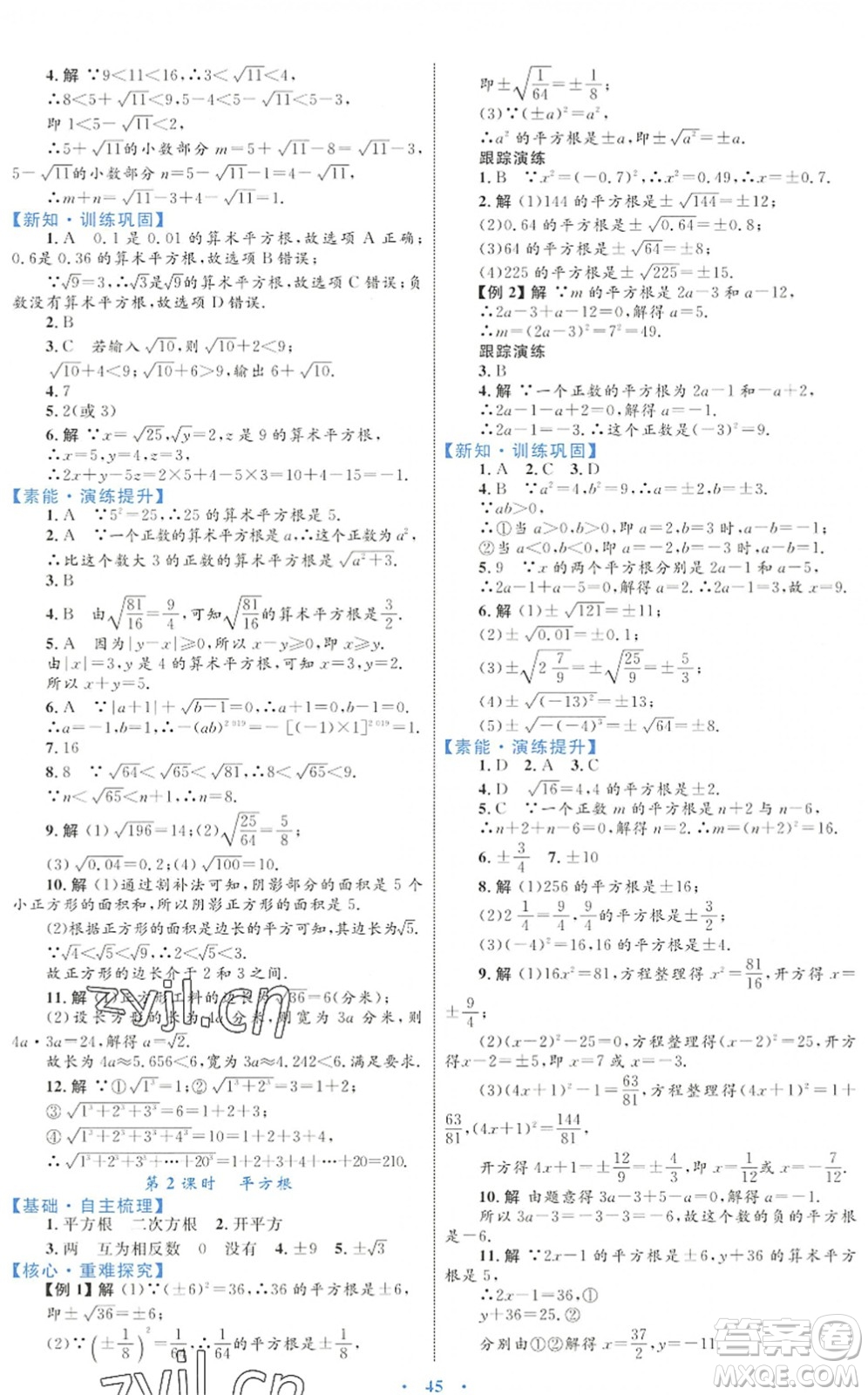 內(nèi)蒙古教育出版社2022初中同步學(xué)習(xí)目標(biāo)與檢測七年級(jí)數(shù)學(xué)下冊(cè)人教版答案