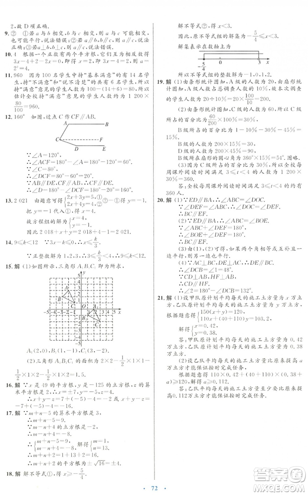 內(nèi)蒙古教育出版社2022初中同步學(xué)習(xí)目標(biāo)與檢測七年級(jí)數(shù)學(xué)下冊(cè)人教版答案