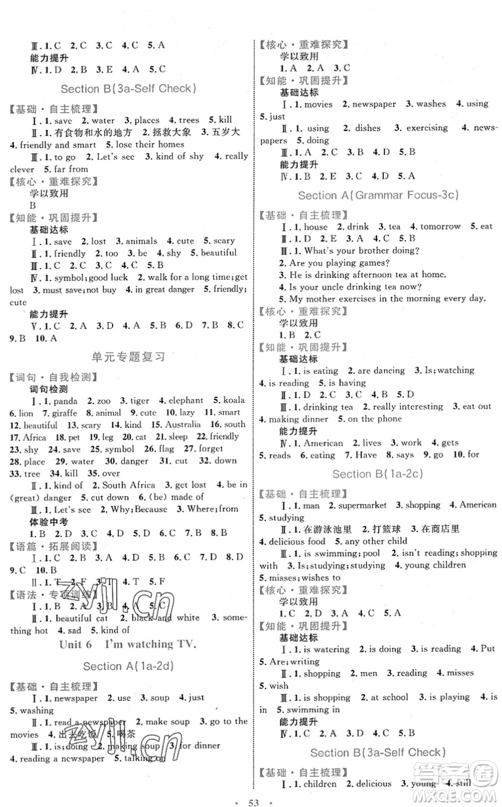 內(nèi)蒙古教育出版社2022初中同步學(xué)習(xí)目標(biāo)與檢測七年級英語下冊人教版答案