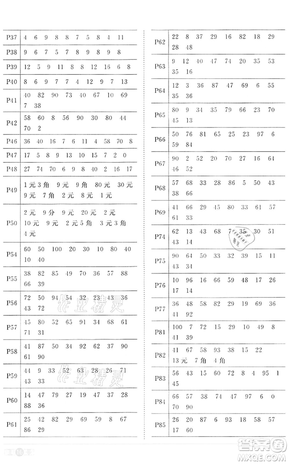 浙江教育出版社2022陽光同學課時達標訓練一年級數(shù)學下冊R人教版浙江專版答案