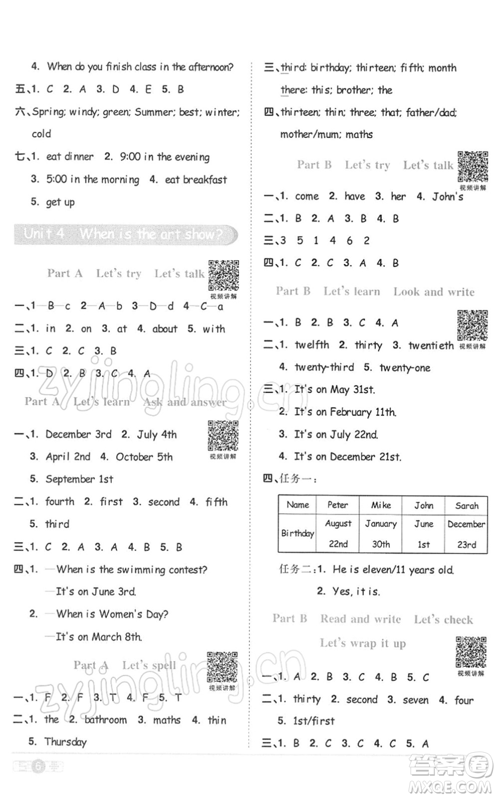 浙江教育出版社2022陽(yáng)光同學(xué)課時(shí)達(dá)標(biāo)訓(xùn)練五年級(jí)英語(yǔ)下冊(cè)PEP版浙江專版答案