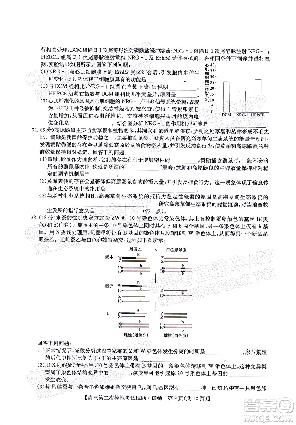 晉城市2022年高三第二次模擬考試理科綜合試題及答案