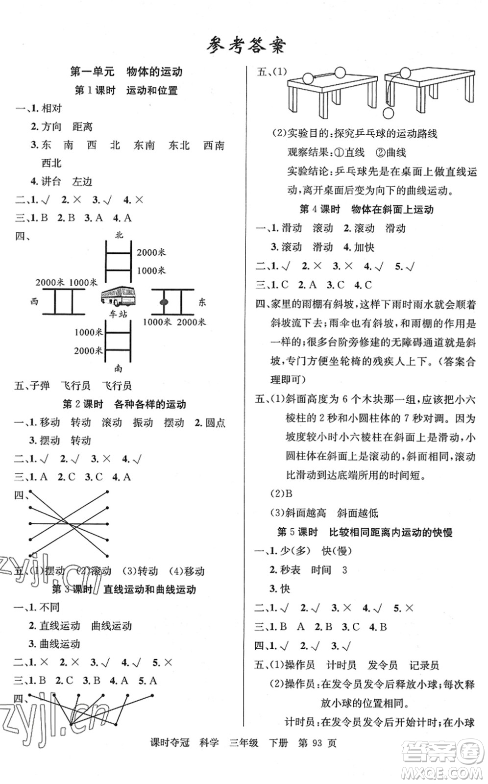 新疆科學(xué)技術(shù)出版社2022課時(shí)奪冠三年級(jí)科學(xué)下冊(cè)JK教科版答案