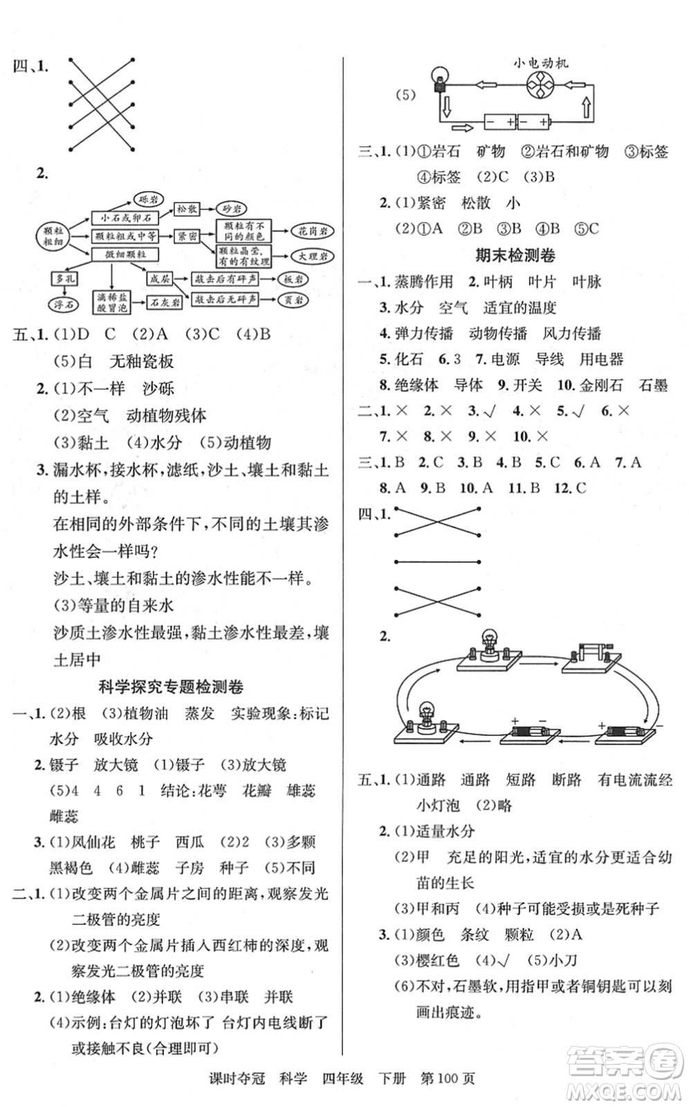 新疆科學技術出版社2022課時奪冠四年級科學下冊JK教科版答案