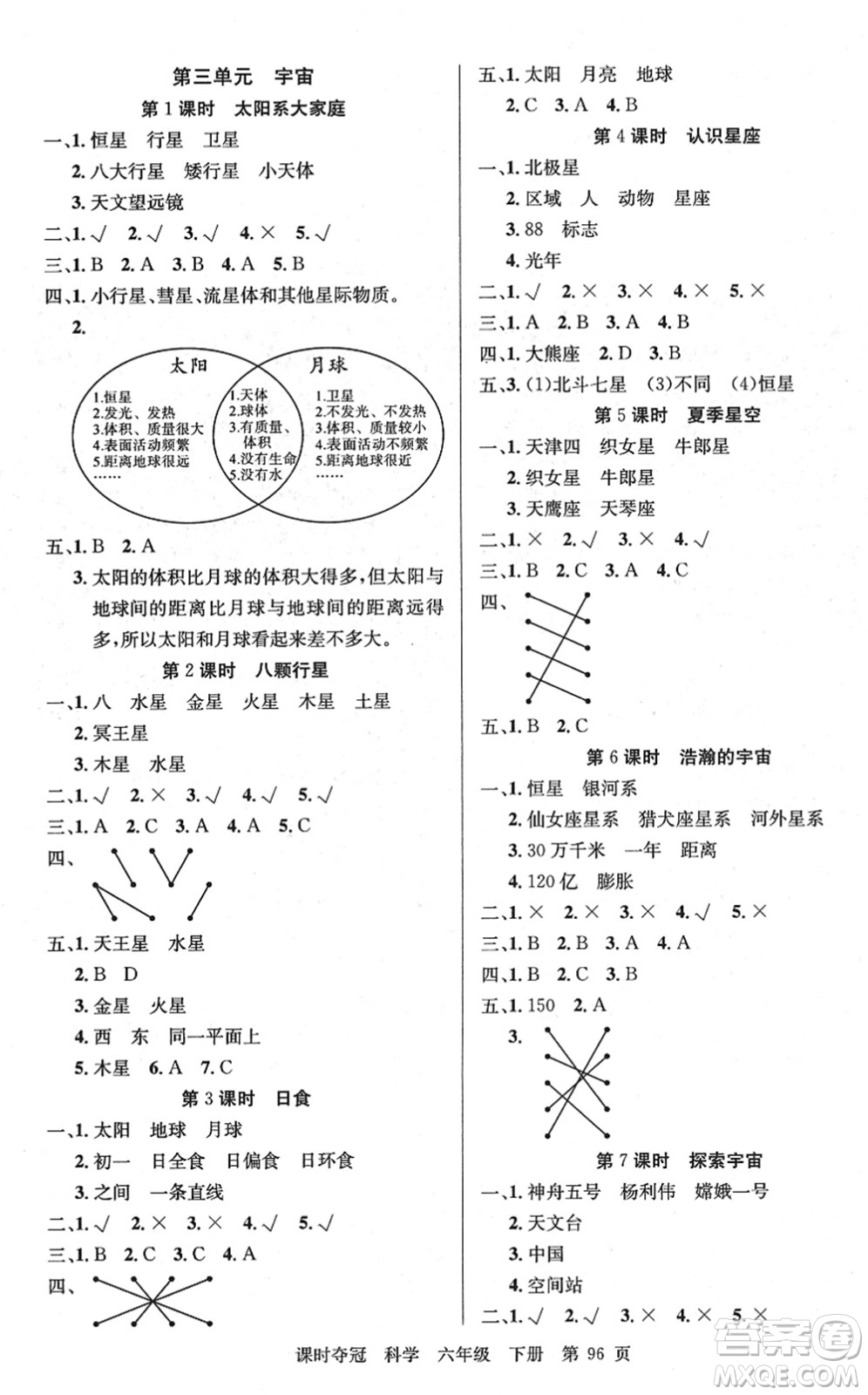 新疆科學(xué)技術(shù)出版社2022課時(shí)奪冠六年級(jí)科學(xué)下冊(cè)JK教科版答案