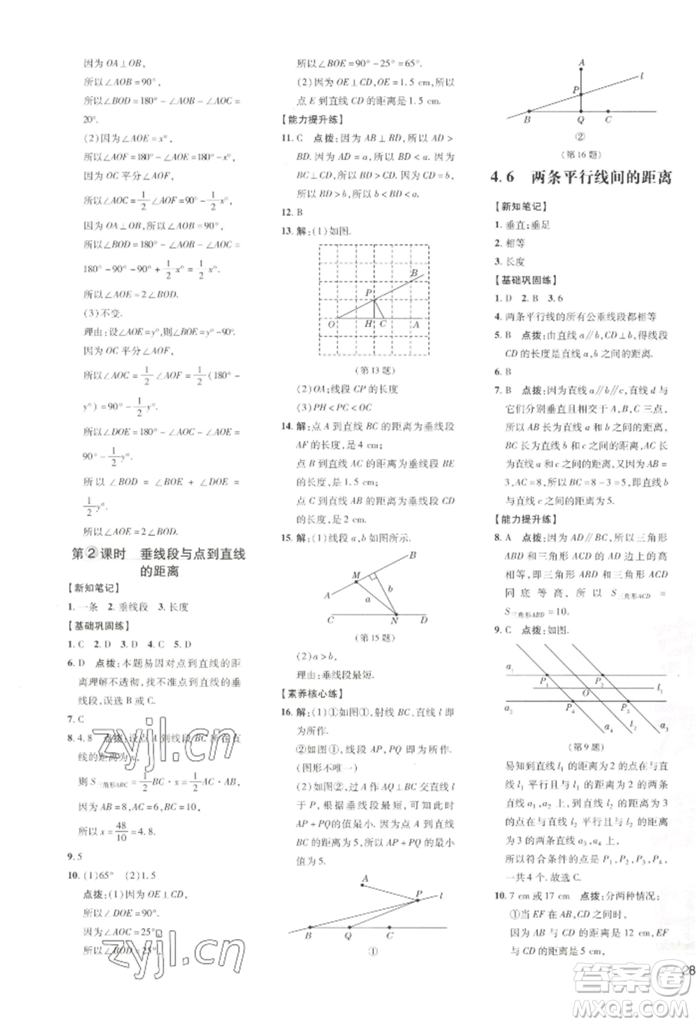 吉林教育出版社2022點撥訓練課時作業(yè)本七年級下冊數(shù)學湘教版參考答案