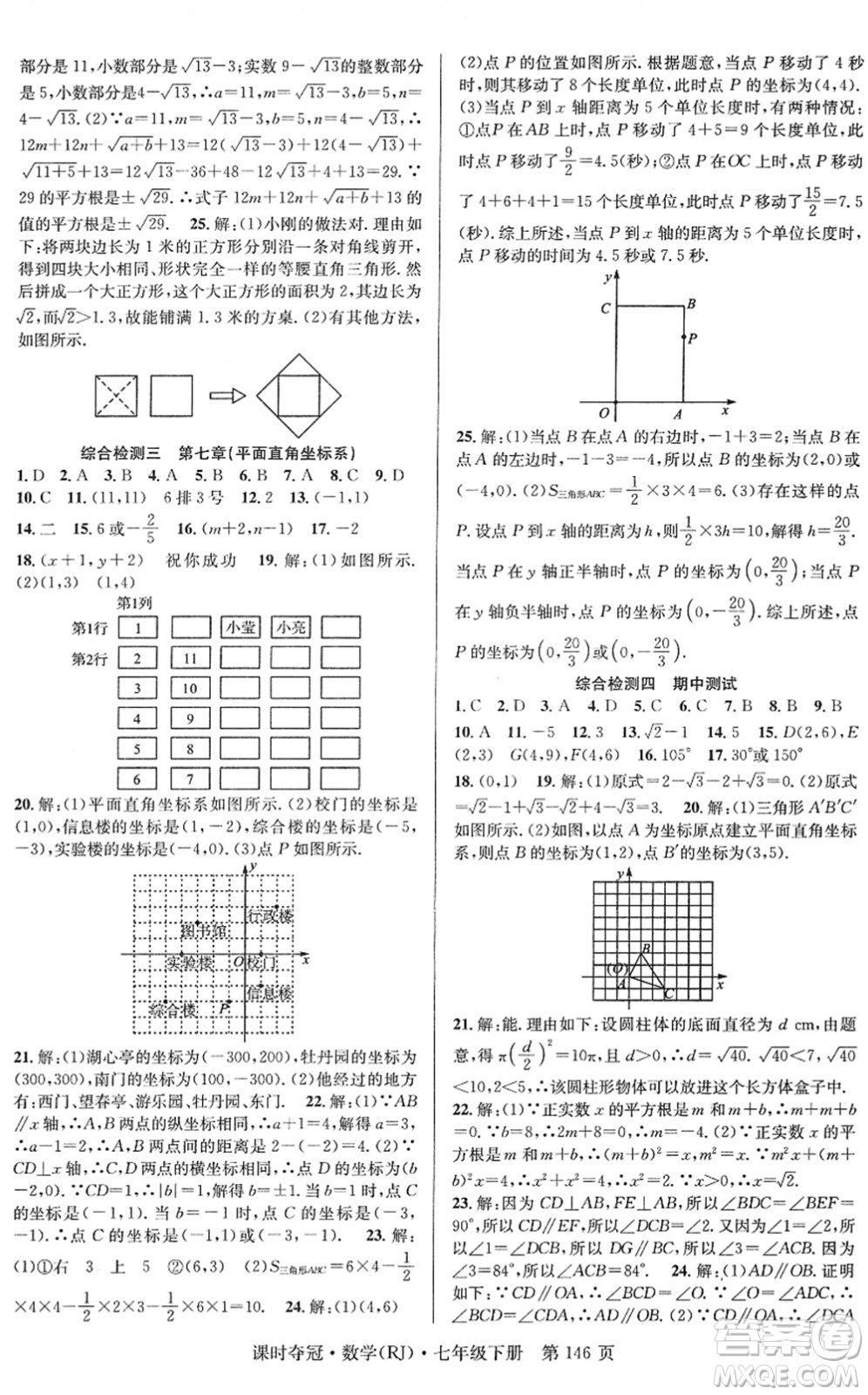 安徽師范大學(xué)出版社2022課時(shí)奪冠七年級數(shù)學(xué)下冊RJ人教版答案