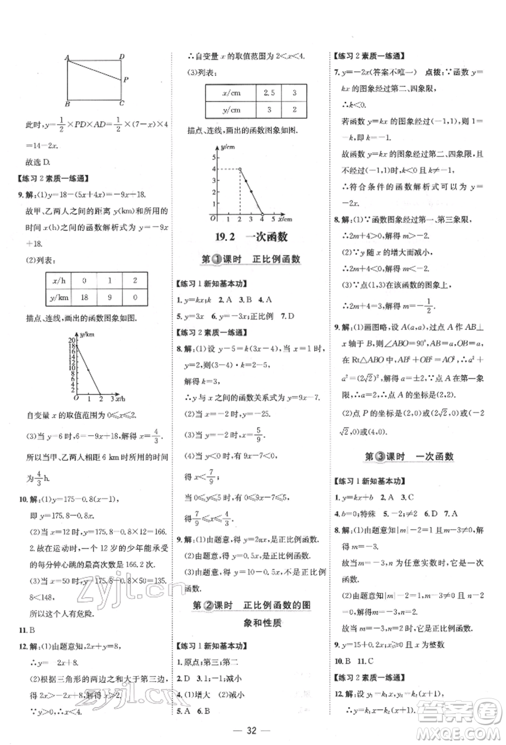 吉林教育出版社2022點撥訓(xùn)練課時作業(yè)本八年級下冊數(shù)學(xué)人教版參考答案