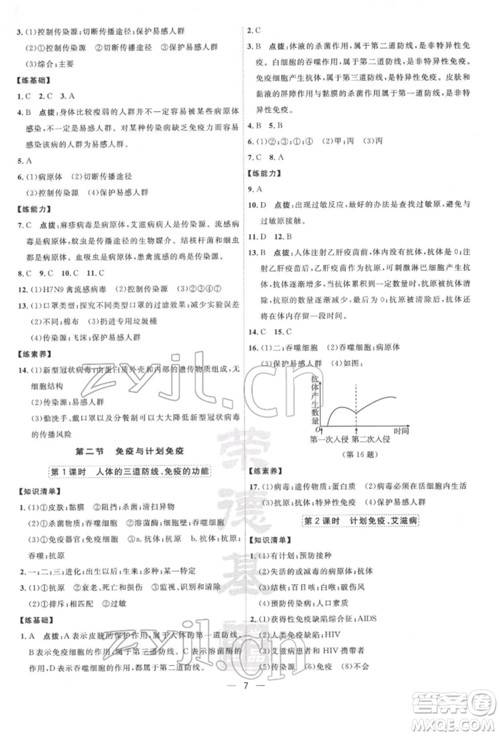 吉林教育出版社2022點(diǎn)撥訓(xùn)練課時(shí)作業(yè)本八年級(jí)下冊(cè)生物人教版參考答案