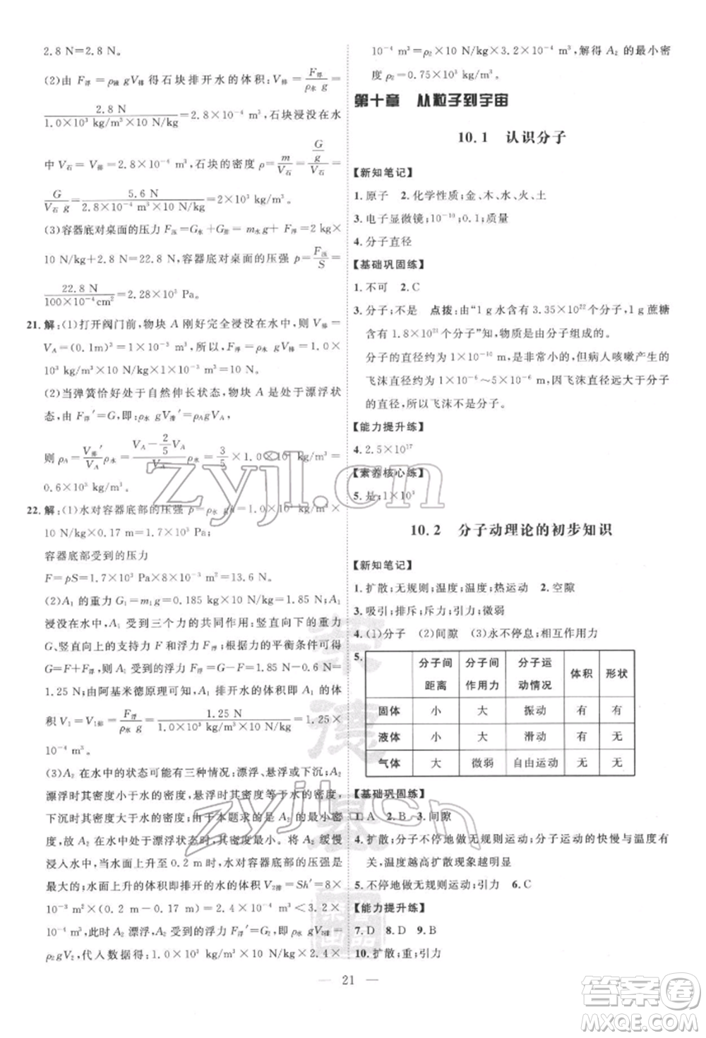 吉林教育出版社2022點(diǎn)撥訓(xùn)練課時(shí)作業(yè)本八年級(jí)下冊物理滬粵版參考答案