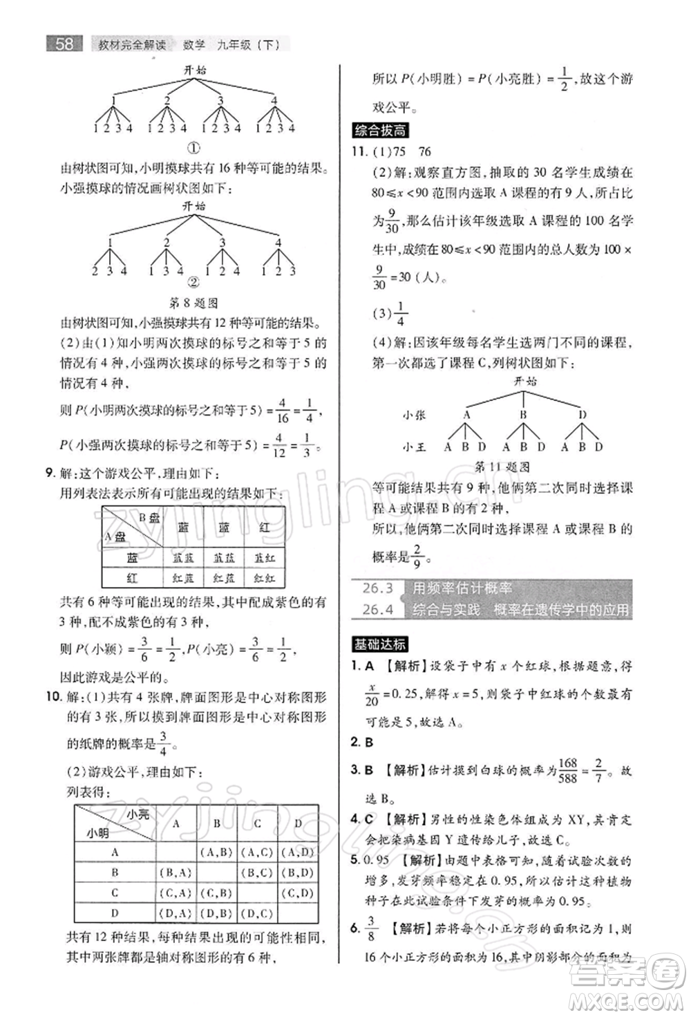 陜西師范大學(xué)出版總社有限公司2022教材完全解讀九年級(jí)下冊數(shù)學(xué)滬科版參考答案