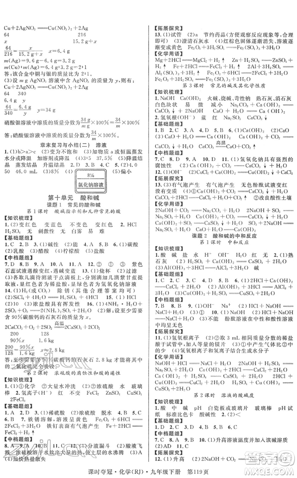 安徽師范大學(xué)出版社2022課時(shí)奪冠九年級(jí)化學(xué)下冊(cè)RJ人教版答案