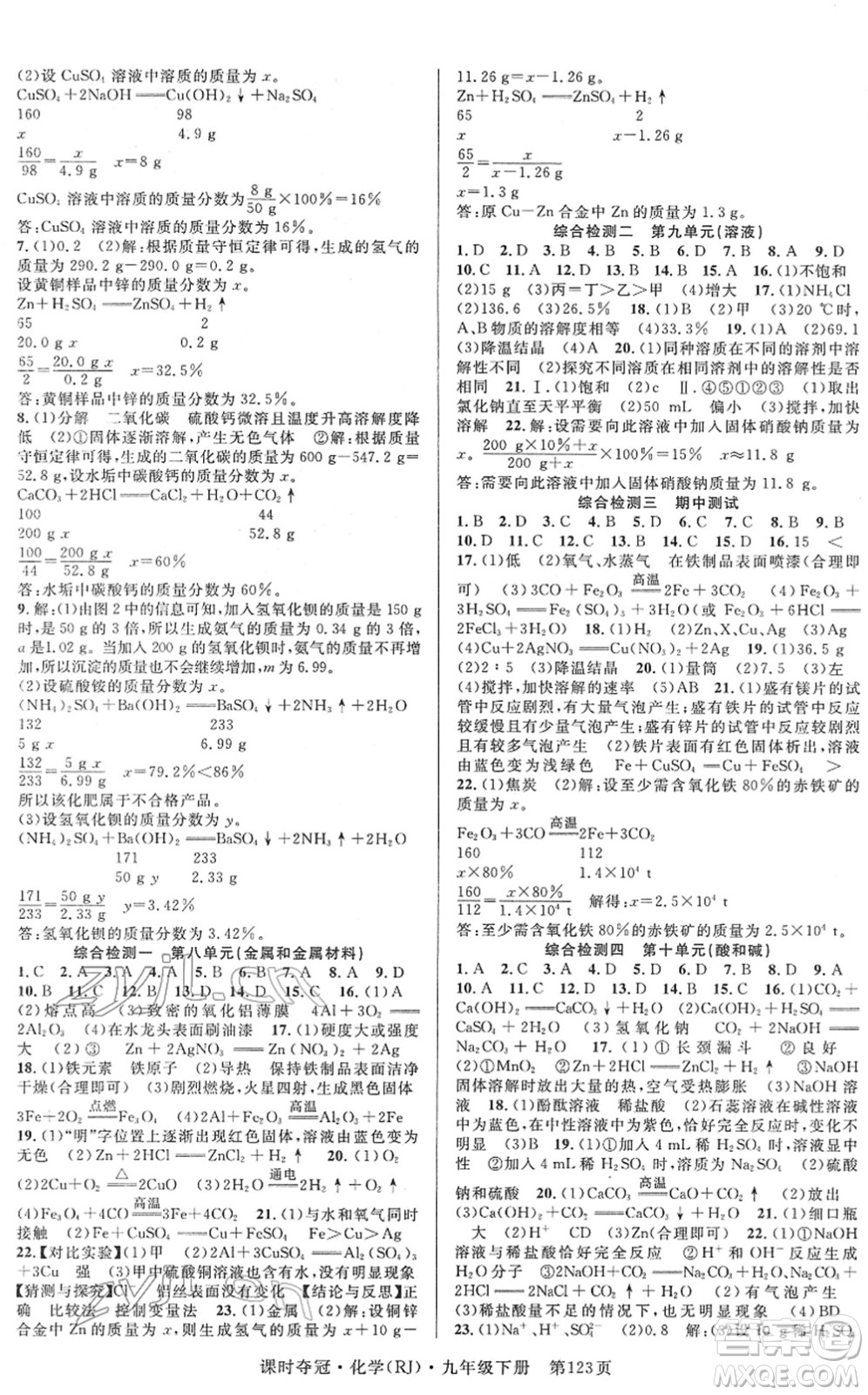 安徽師范大學(xué)出版社2022課時(shí)奪冠九年級(jí)化學(xué)下冊(cè)RJ人教版答案