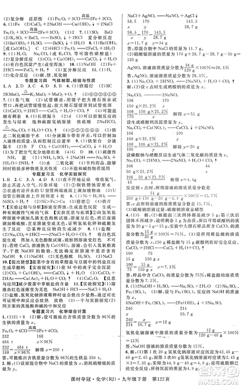 安徽師范大學(xué)出版社2022課時(shí)奪冠九年級(jí)化學(xué)下冊(cè)RJ人教版答案