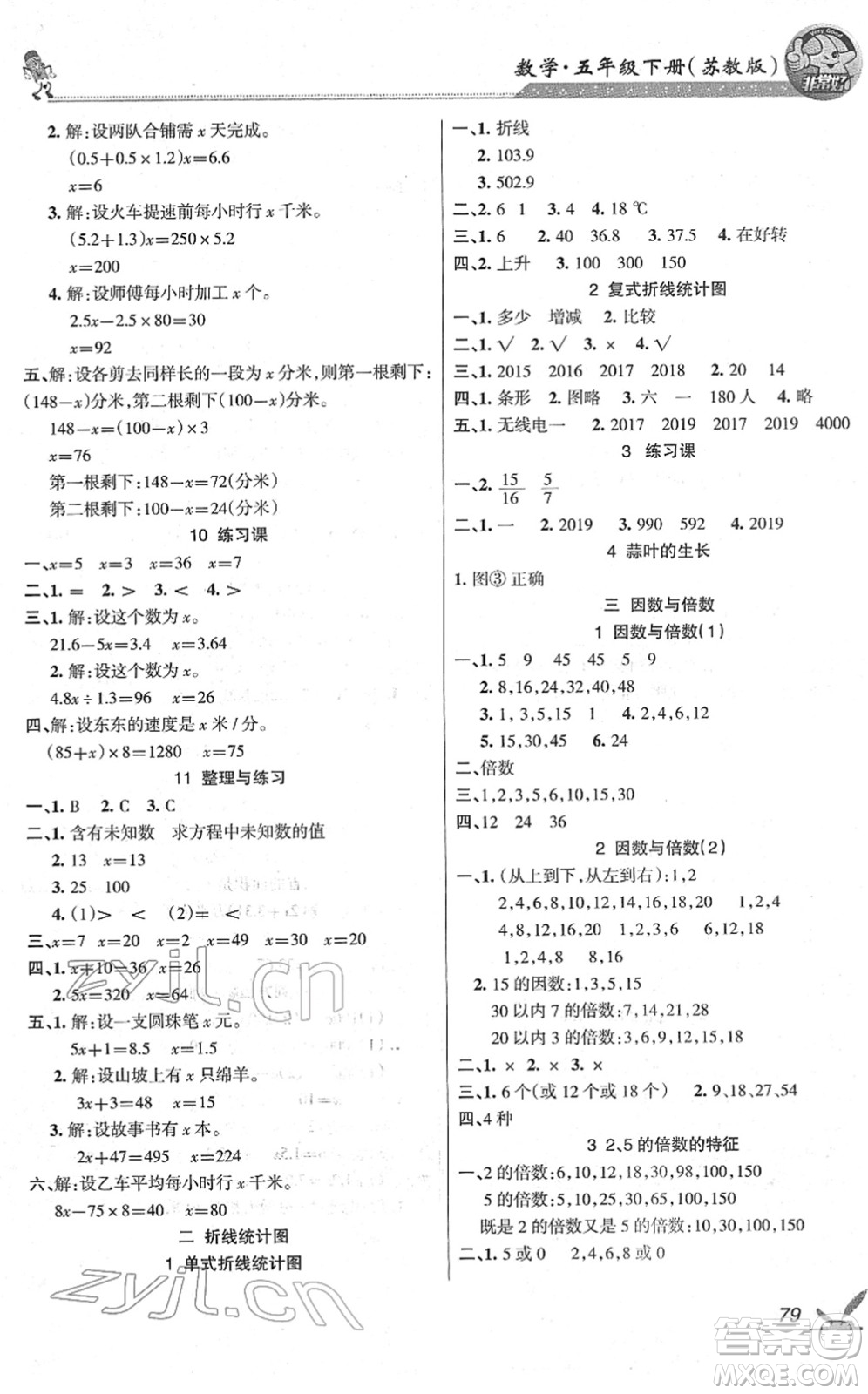 湖南教育出版社2022綜合自測(cè)隨堂練五年級(jí)數(shù)學(xué)下冊(cè)蘇教版答案