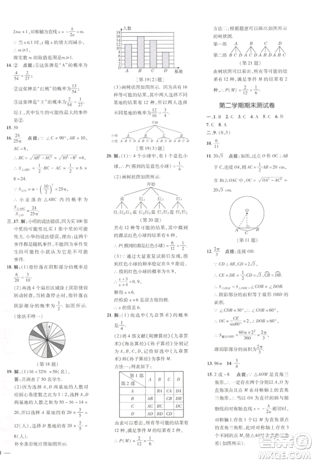 吉林教育出版社2022點(diǎn)撥訓(xùn)練課時(shí)作業(yè)本九年級下冊數(shù)學(xué)湘教版參考答案