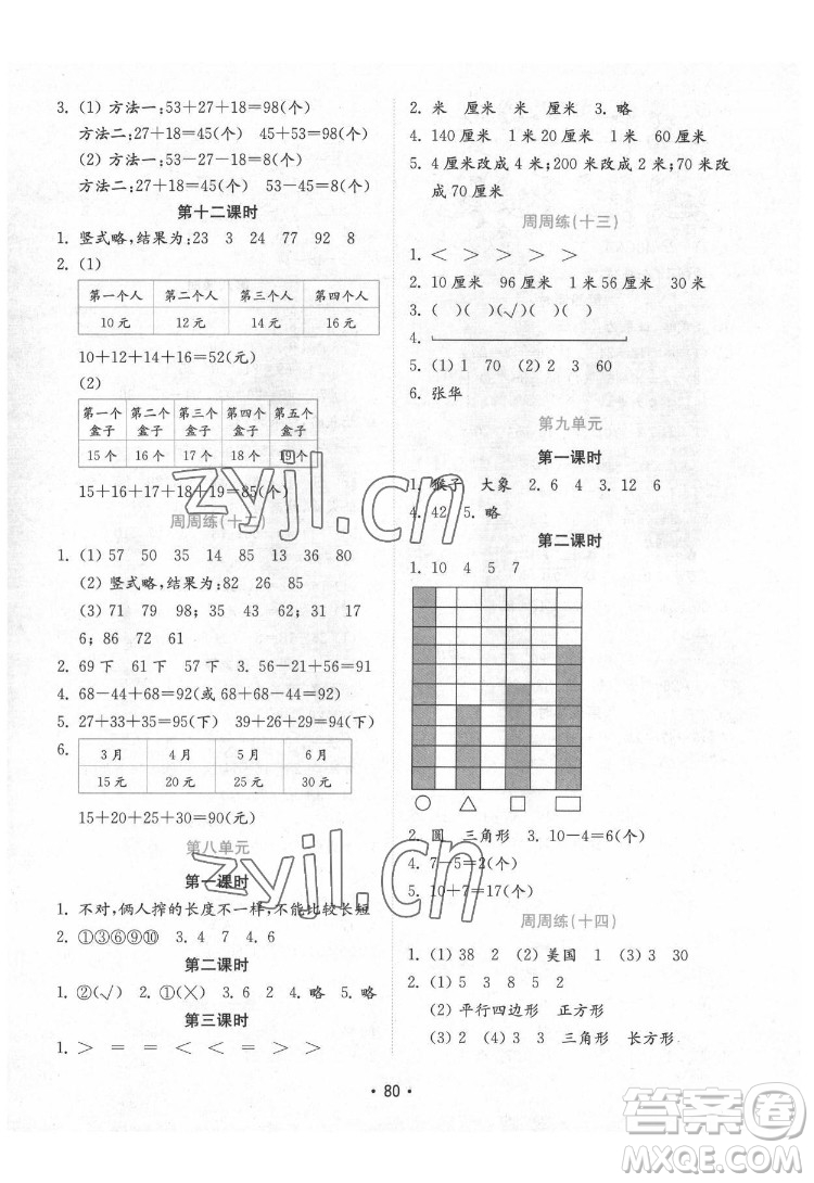 山東教育出版社2022金鑰匙小學(xué)數(shù)學(xué)試卷一年級(jí)下冊(cè)青島版答案