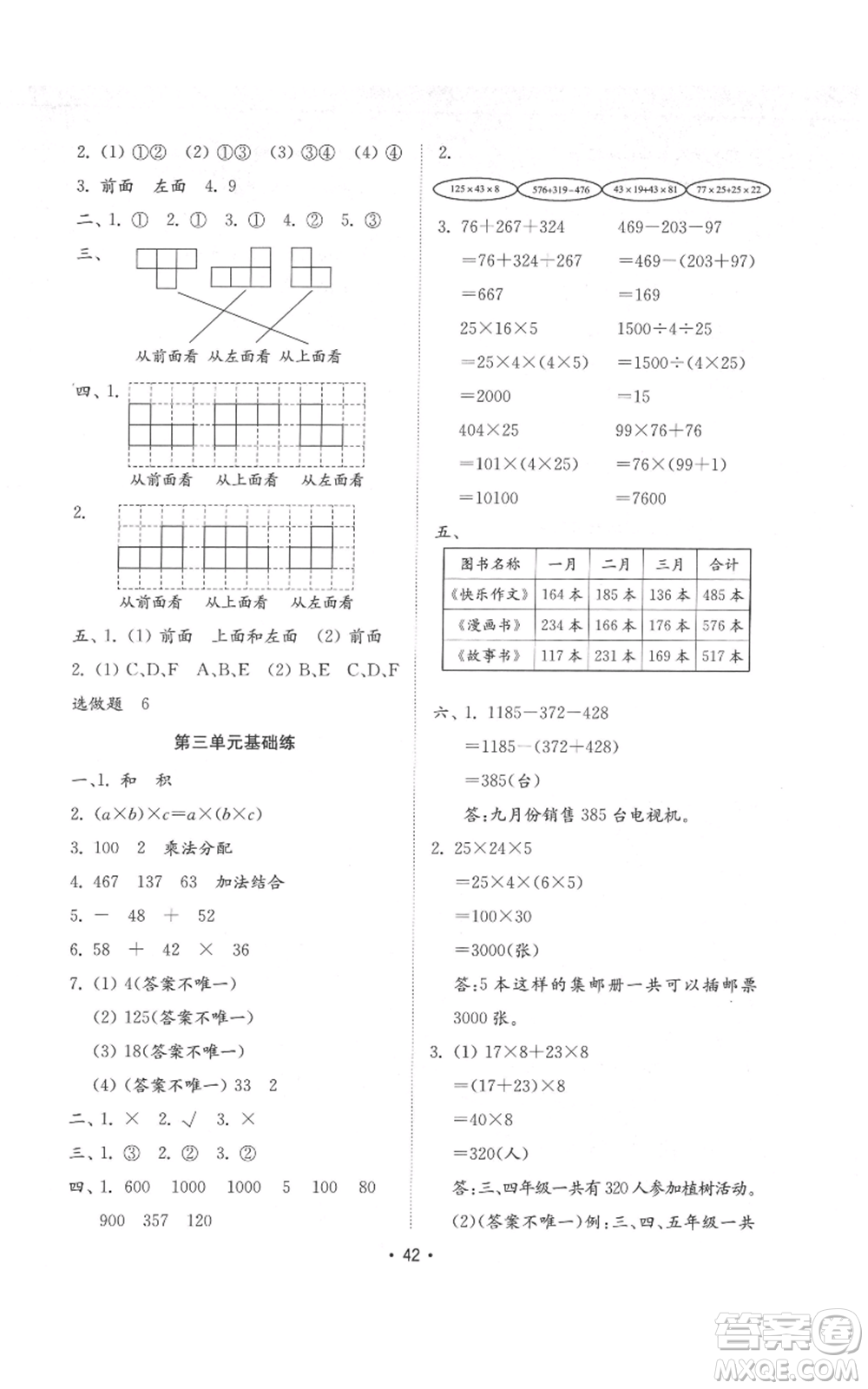 山東教育出版社2022金鑰匙小學(xué)數(shù)學(xué)試卷基礎(chǔ)練四年級(jí)下冊(cè)人教版參考答案