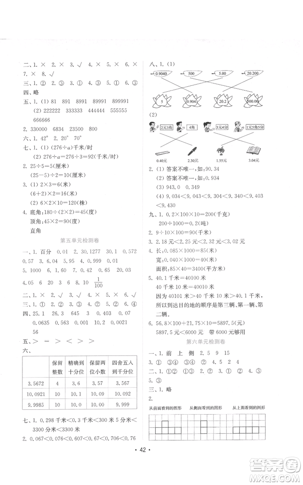 山東教育出版社2022金鑰匙小學(xué)數(shù)學(xué)試卷四年級(jí)下冊(cè)青島版參考答案