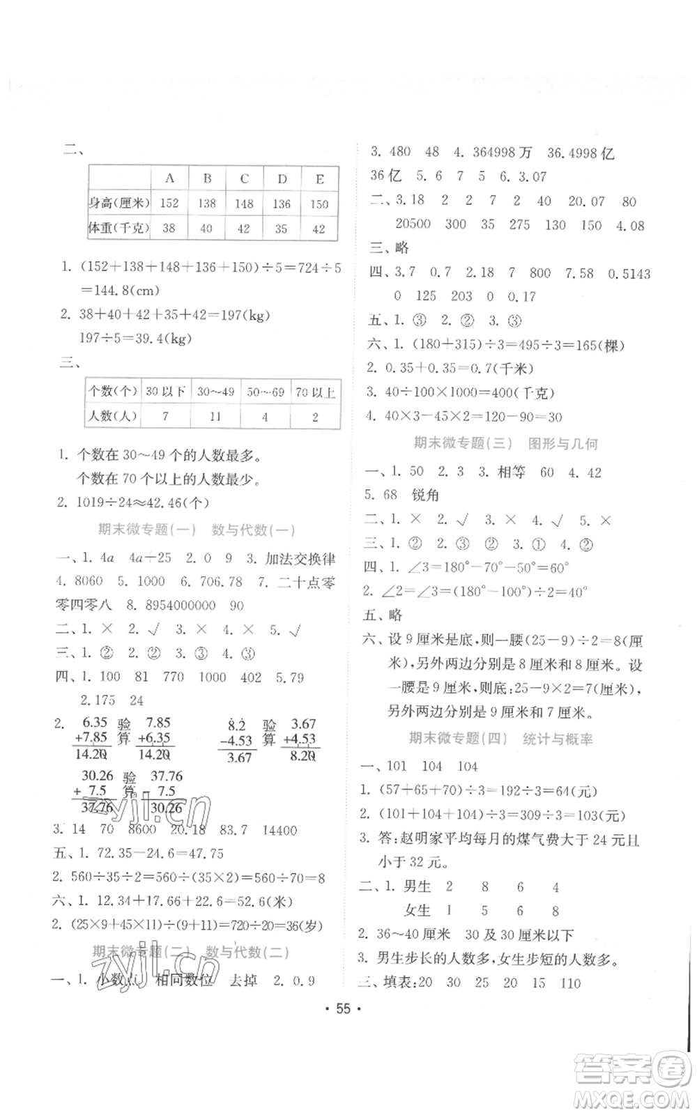 山東教育出版社2022金鑰匙小學(xué)數(shù)學(xué)試卷四年級(jí)下冊(cè)青島版參考答案