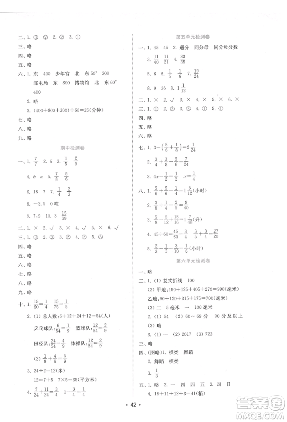 山東教育出版社2022金鑰匙小學(xué)數(shù)學(xué)試卷五年級下冊青島版參考答案