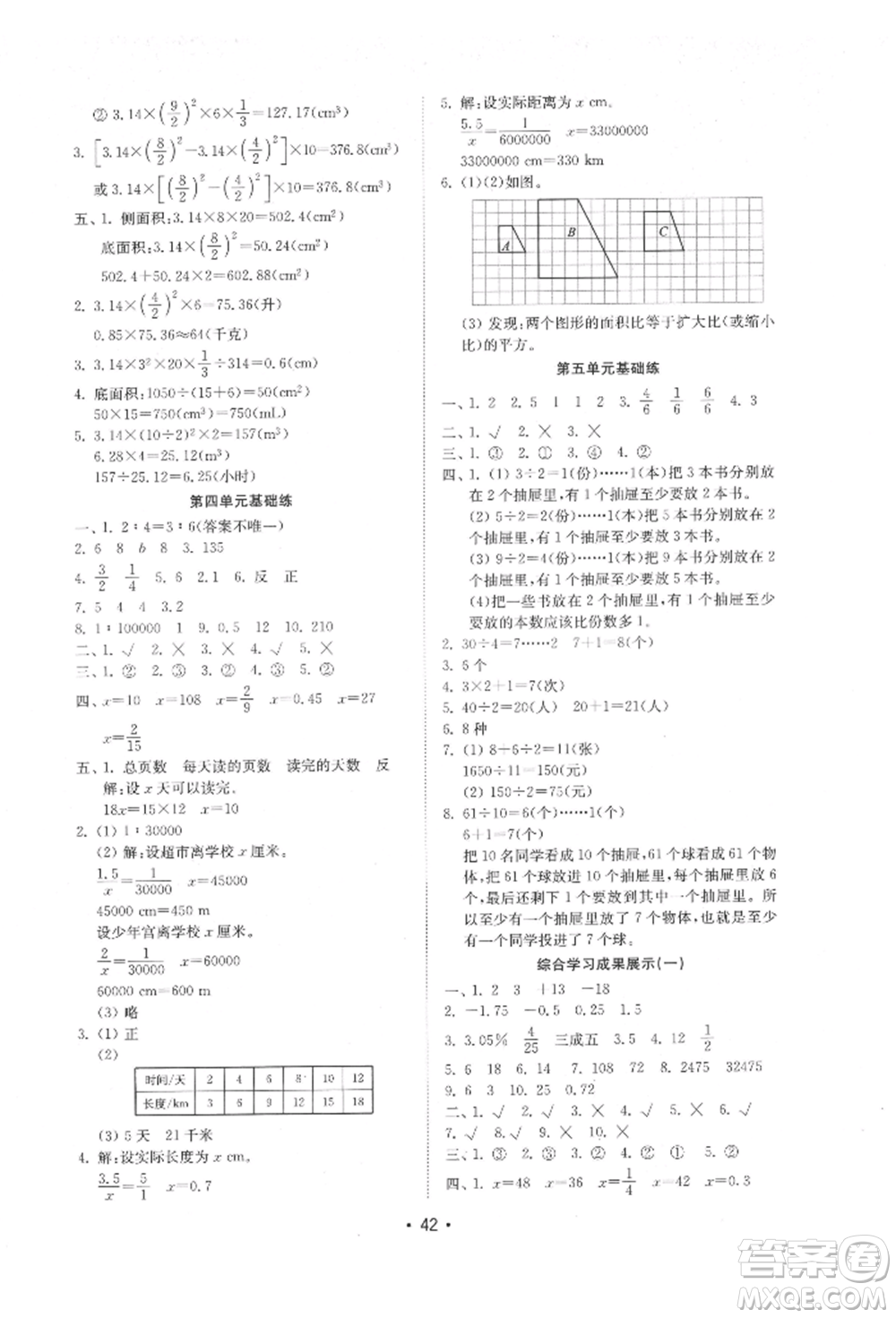 山東教育出版社2022金鑰匙小學數(shù)學試卷基礎(chǔ)練六年級下冊人教版參考答案