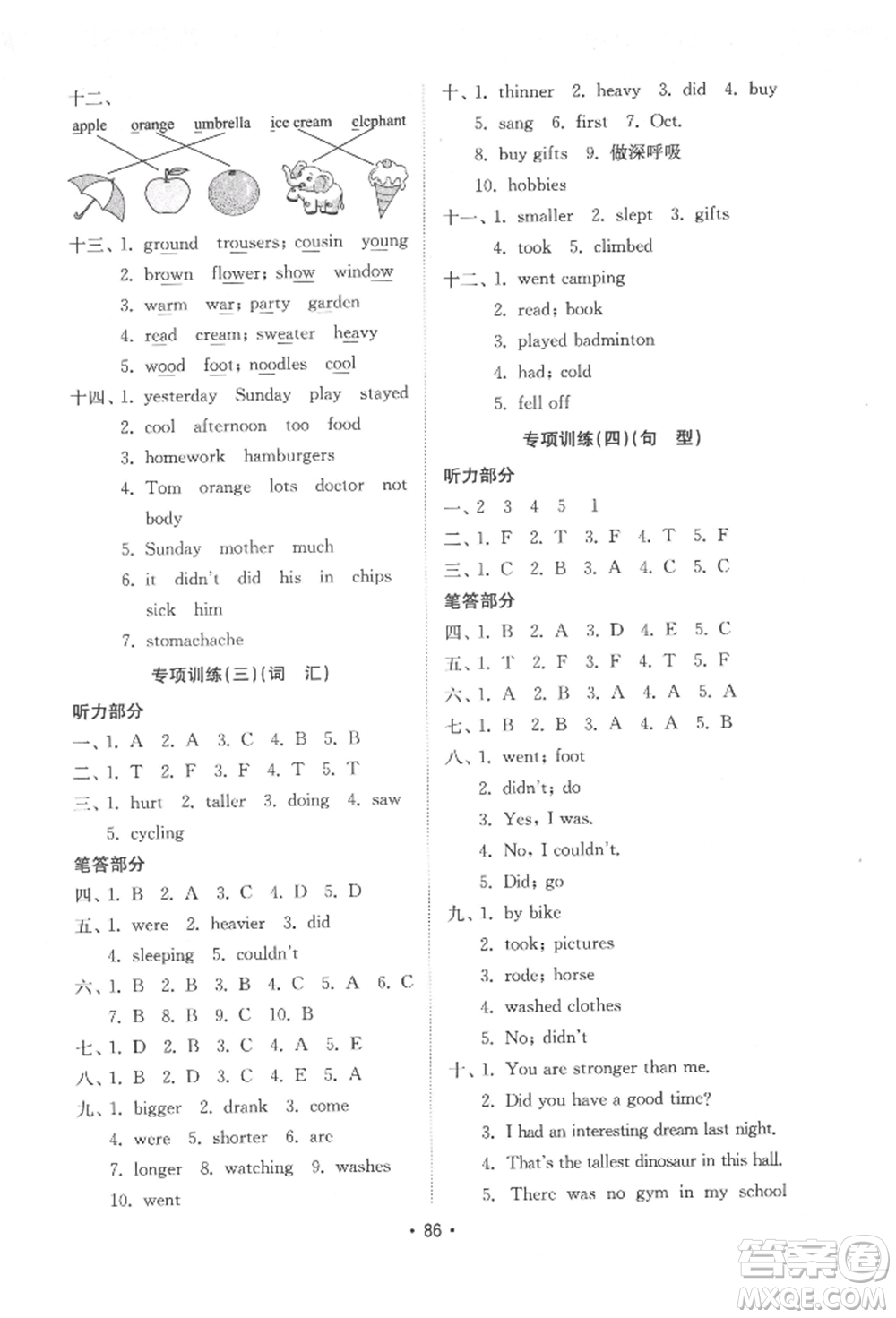 山東教育出版社2022金鑰匙小學(xué)英語試卷基礎(chǔ)練六年級下冊人教版參考答案