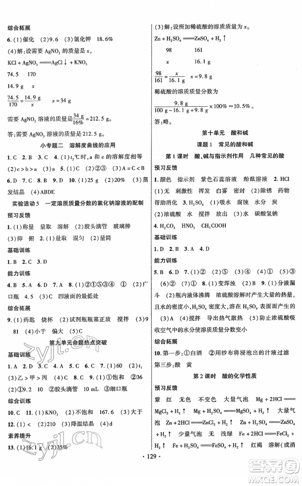 新疆文化出版社2022課時(shí)掌控九年級(jí)化學(xué)下冊(cè)RJ人教版答案