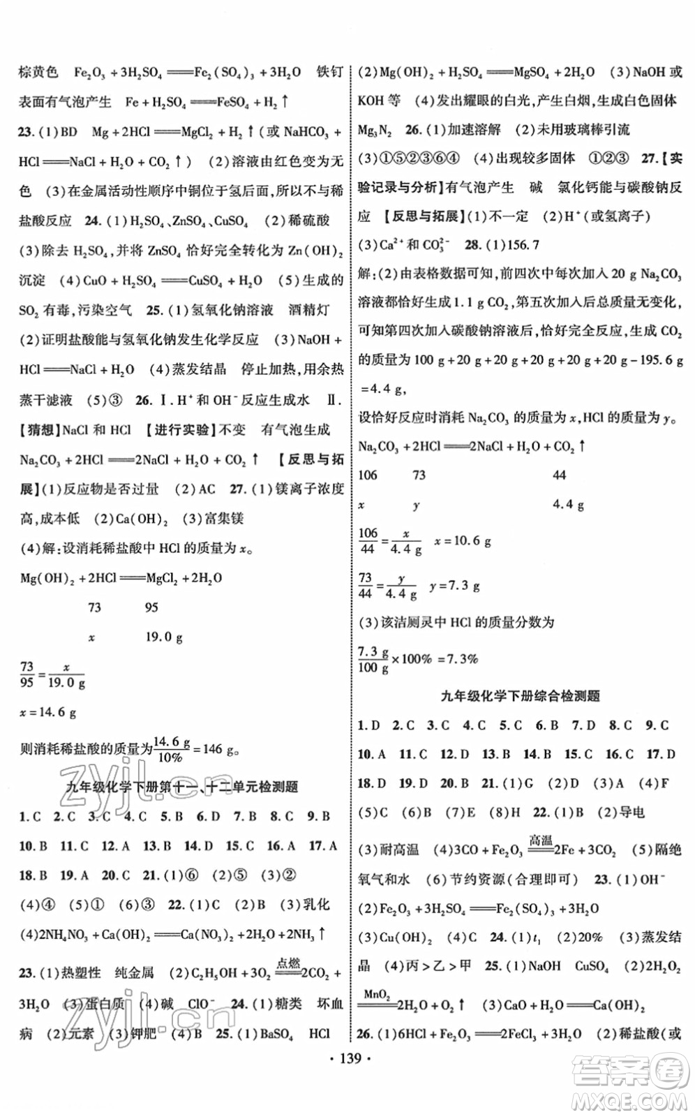 新疆文化出版社2022課時(shí)掌控九年級(jí)化學(xué)下冊(cè)RJ人教版答案