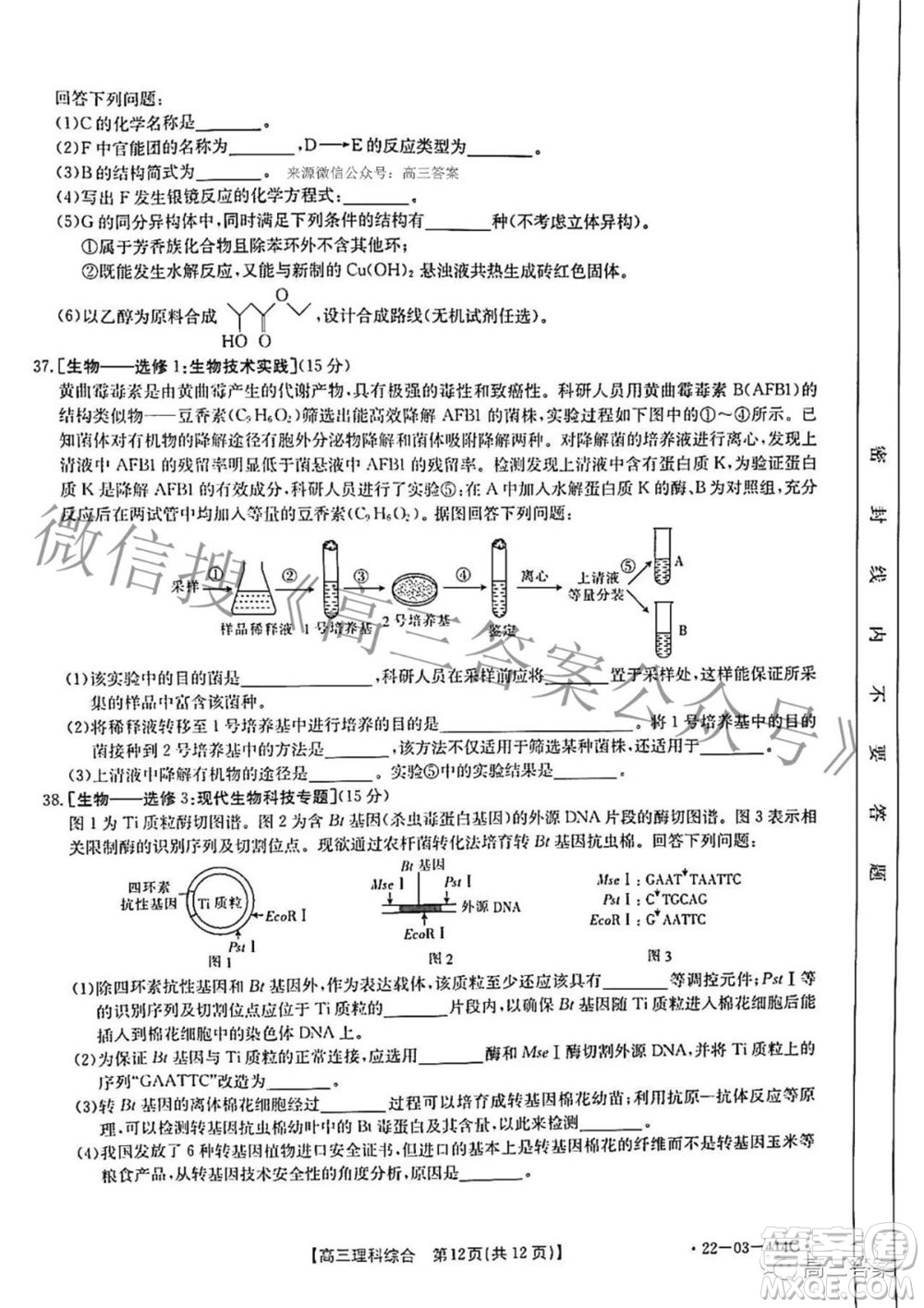 2022年4月河南省高三模擬考試?yán)砜凭C合試題及答案