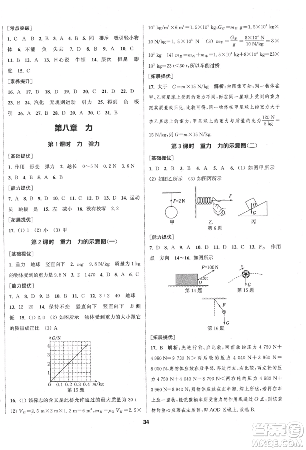 南京大學(xué)出版社2022提優(yōu)訓(xùn)練課課練八年級(jí)下冊(cè)物理江蘇版徐州專版參考答案