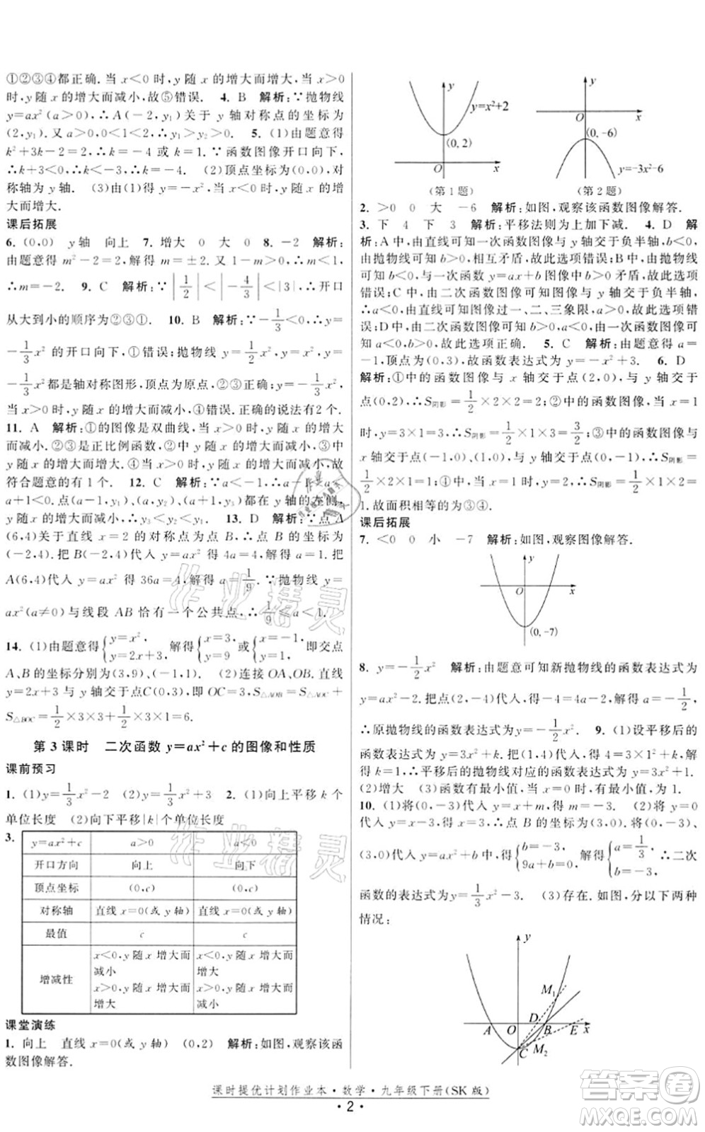 江蘇人民出版社2022課時(shí)提優(yōu)計(jì)劃作業(yè)本九年級(jí)數(shù)學(xué)下冊(cè)SK蘇科版答案