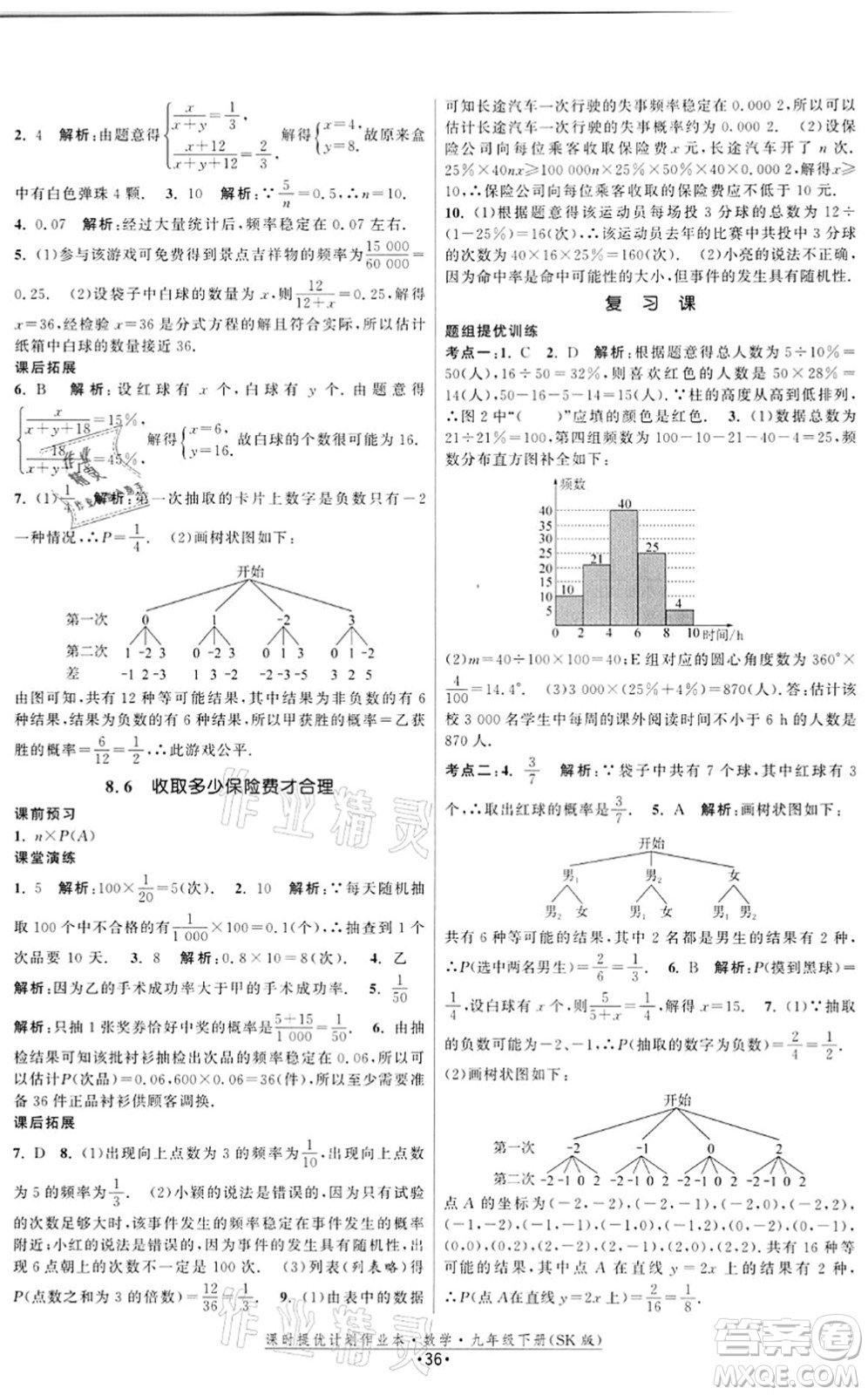 江蘇人民出版社2022課時(shí)提優(yōu)計(jì)劃作業(yè)本九年級(jí)數(shù)學(xué)下冊(cè)SK蘇科版答案