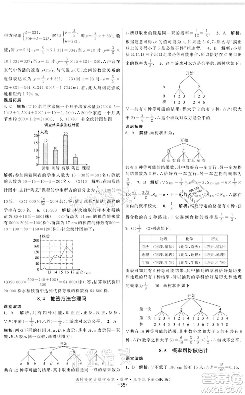 江蘇人民出版社2022課時(shí)提優(yōu)計(jì)劃作業(yè)本九年級(jí)數(shù)學(xué)下冊(cè)SK蘇科版答案