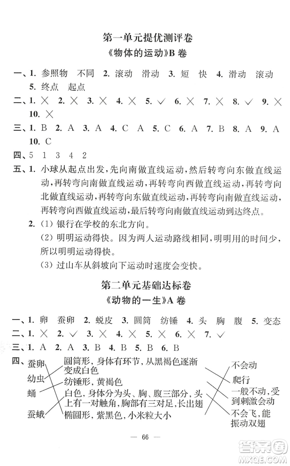 延邊大學(xué)出版社2022江蘇好卷三年級(jí)科學(xué)下冊(cè)教科版答案