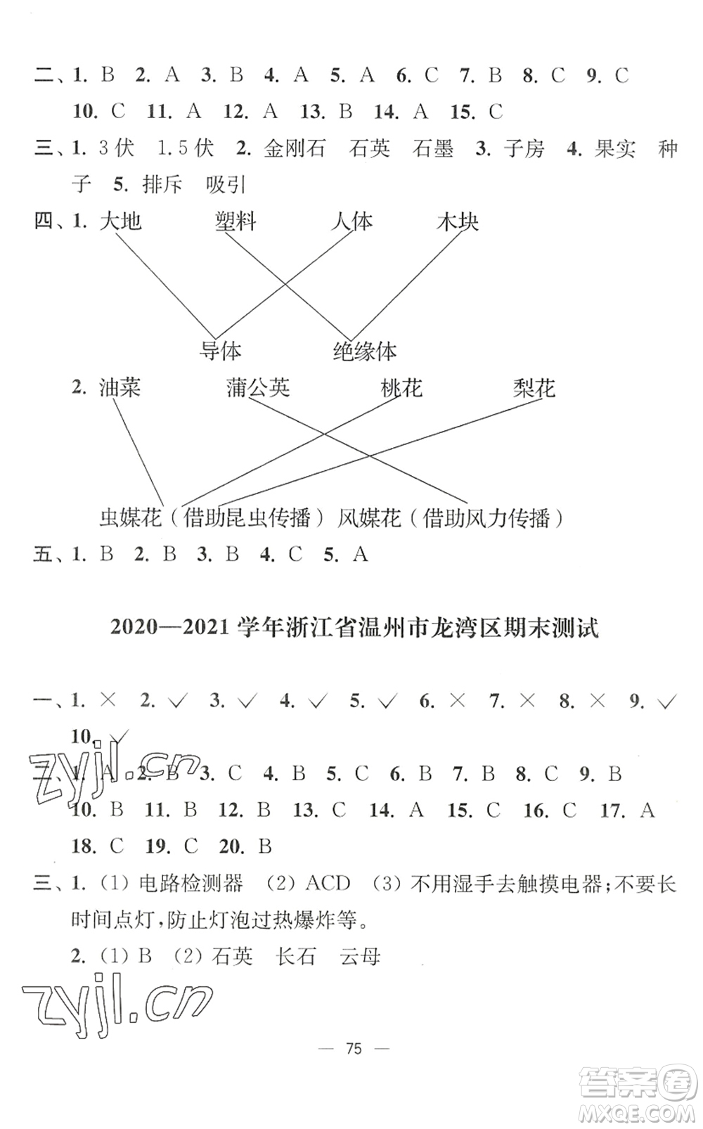 延邊大學出版社2022江蘇好卷四年級科學下冊教科版答案