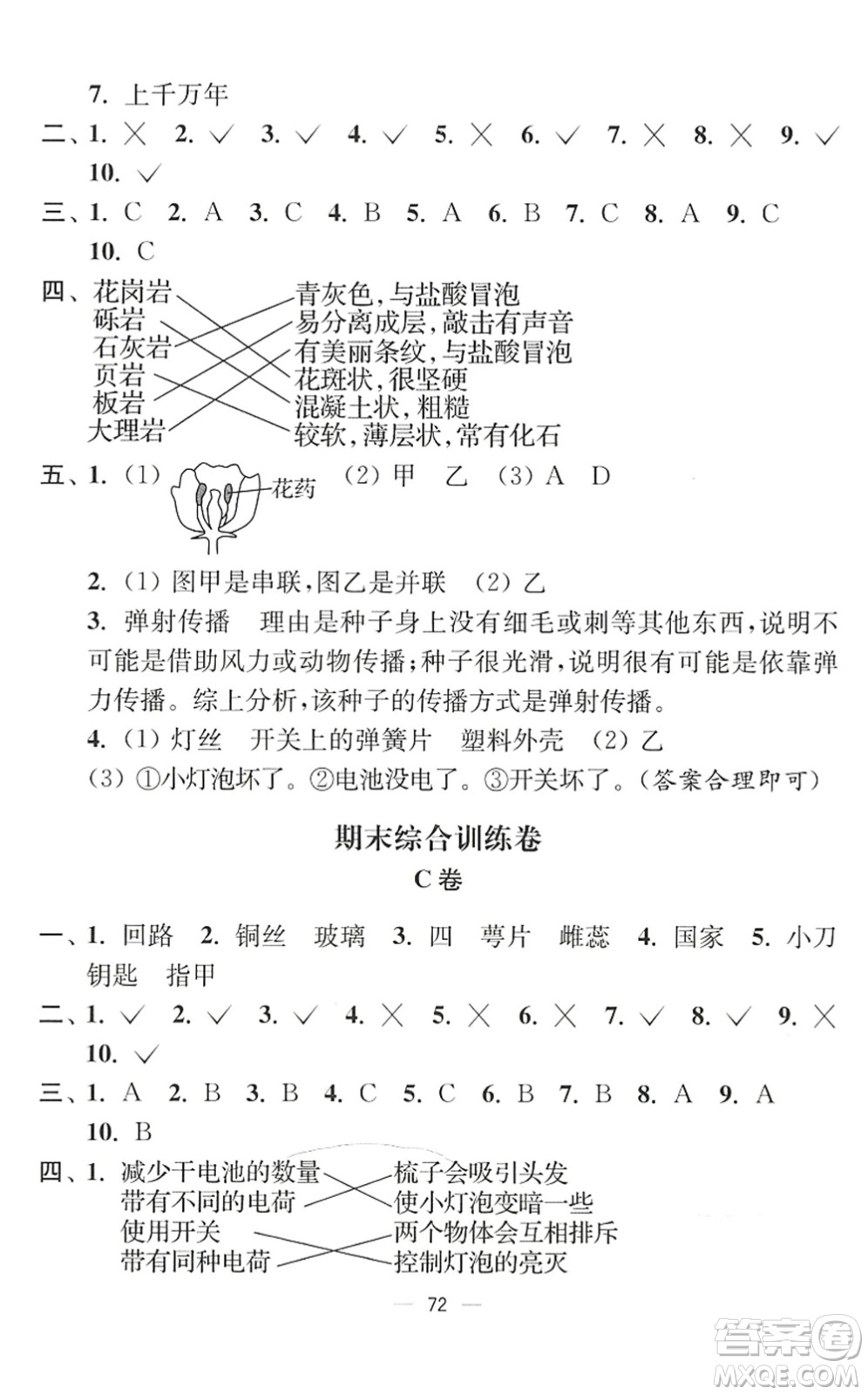 延邊大學出版社2022江蘇好卷四年級科學下冊教科版答案